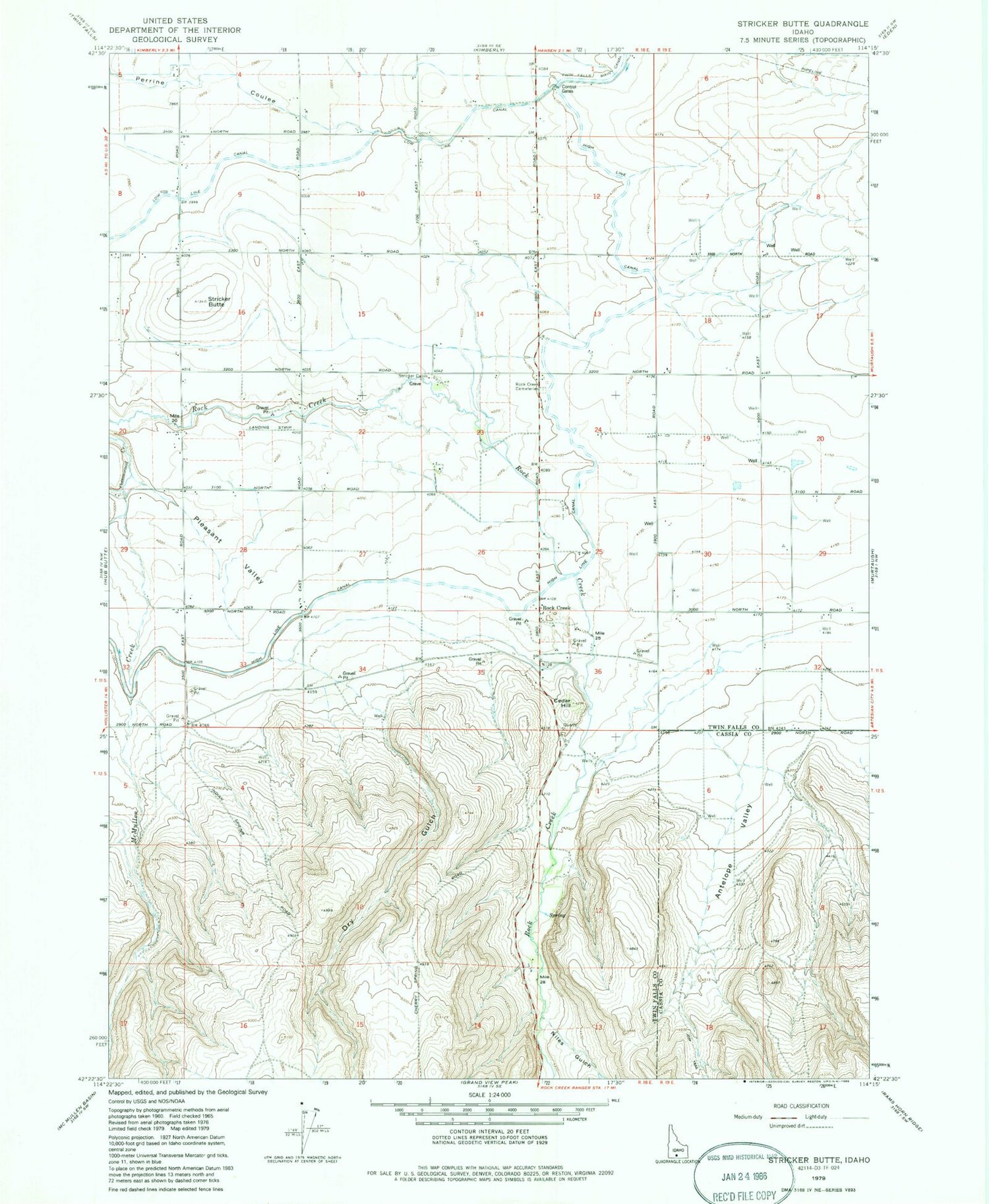 Classic USGS Stricker Butte Idaho 7.5'x7.5' Topo Map Image