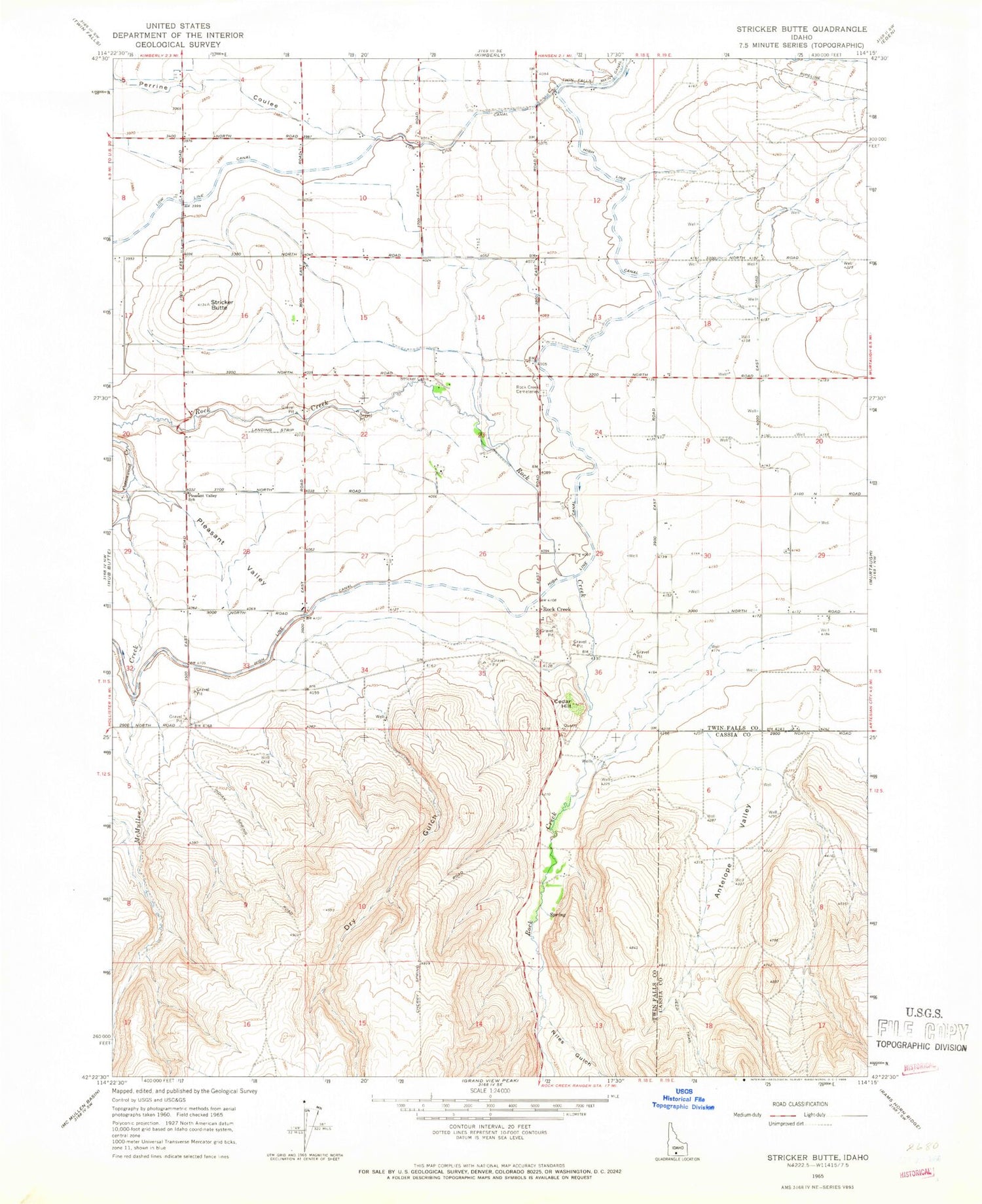 Classic USGS Stricker Butte Idaho 7.5'x7.5' Topo Map Image