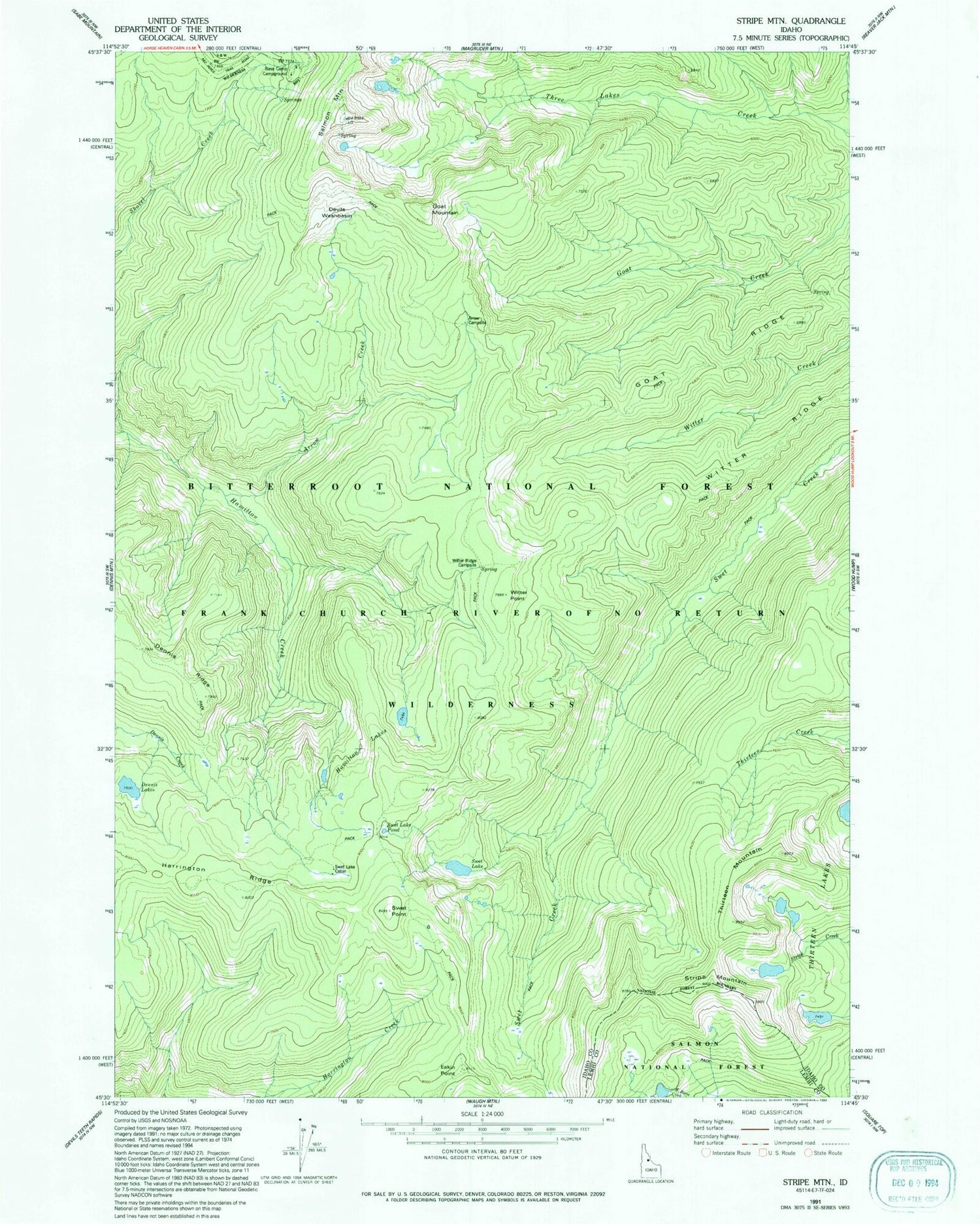 Classic USGS Stripe Mountain Idaho 7.5'x7.5' Topo Map Image