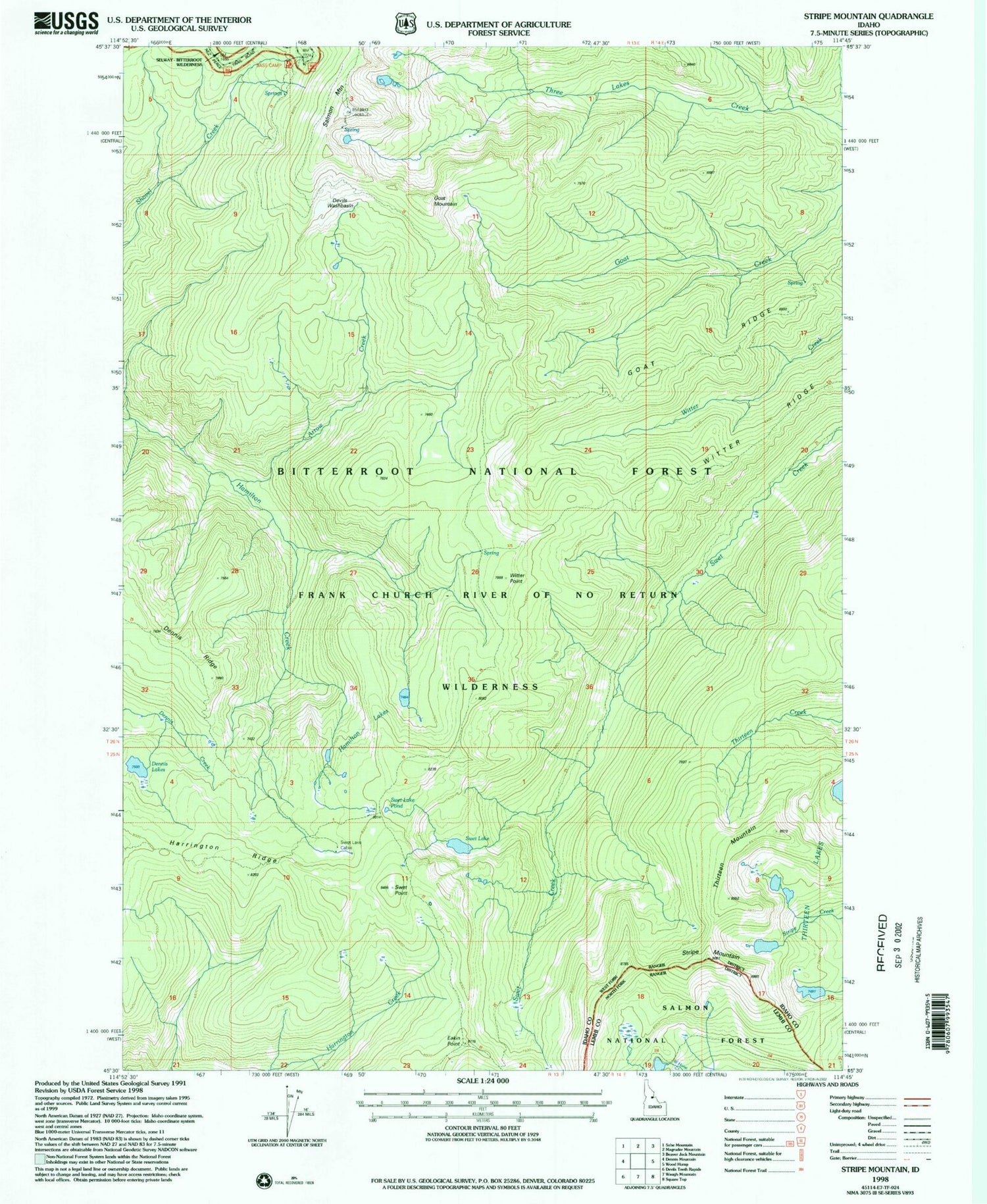 Classic USGS Stripe Mountain Idaho 7.5'x7.5' Topo Map Image