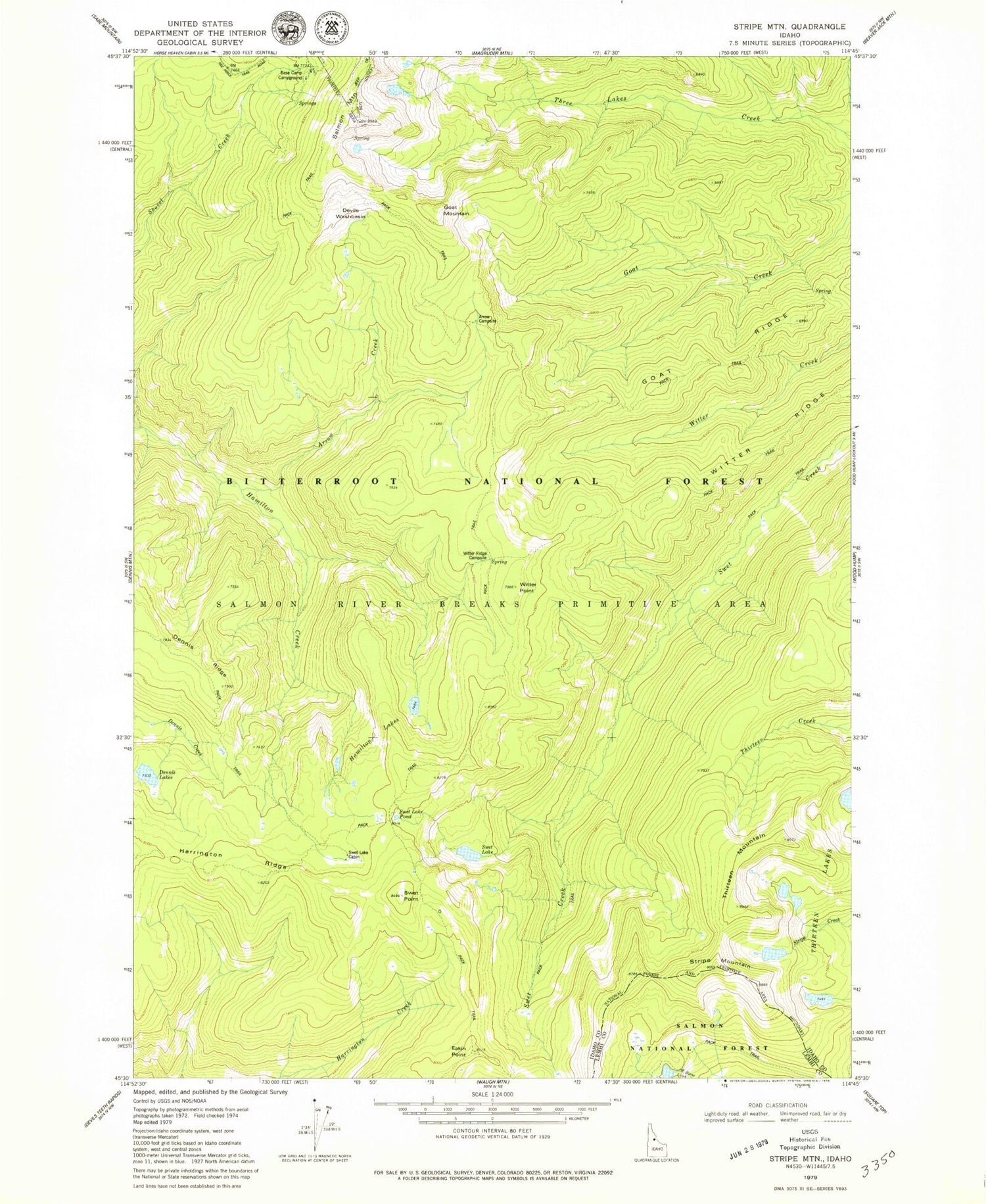 Classic USGS Stripe Mountain Idaho 7.5'x7.5' Topo Map Image