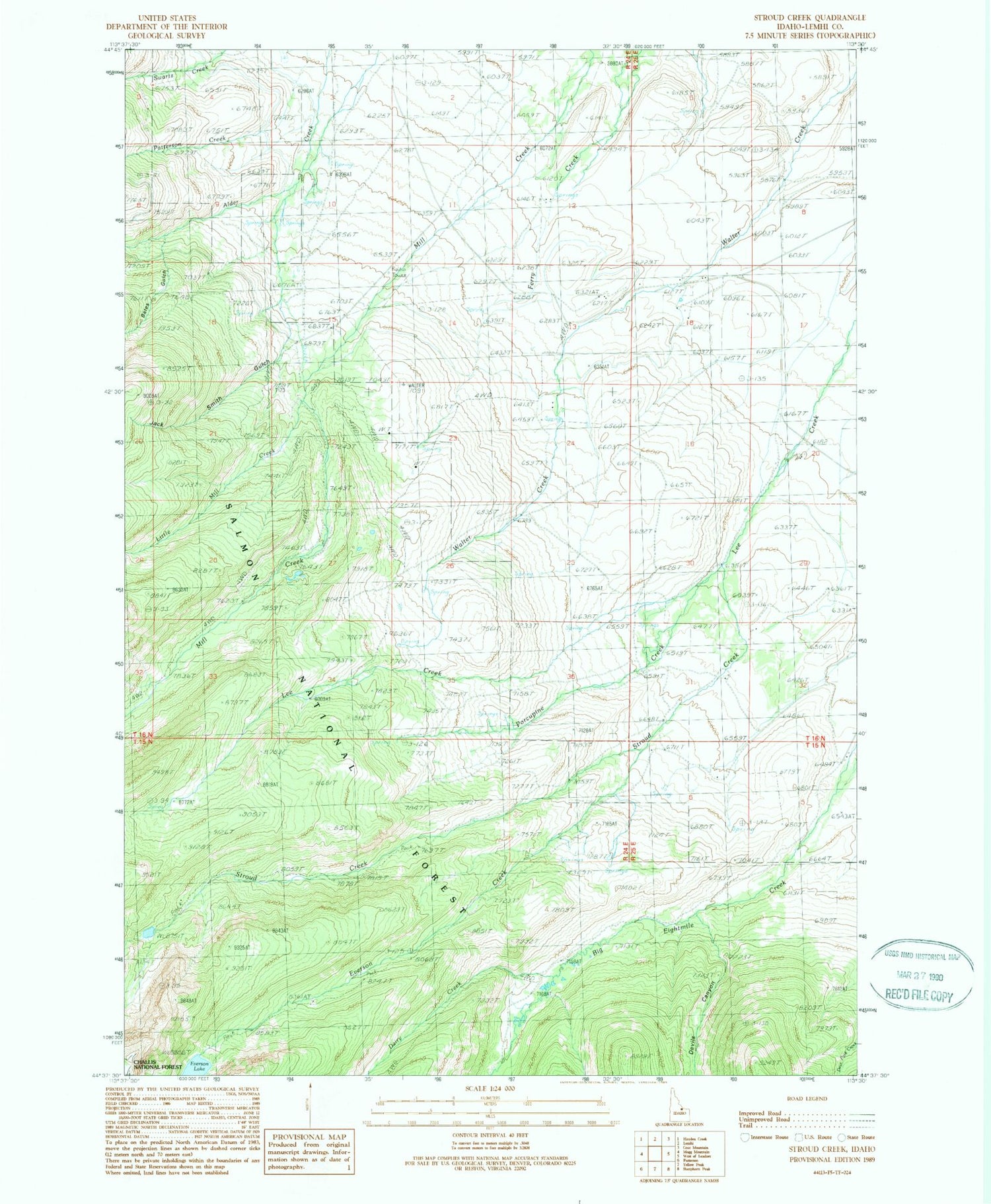 Classic USGS Stroud Creek Idaho 7.5'x7.5' Topo Map Image