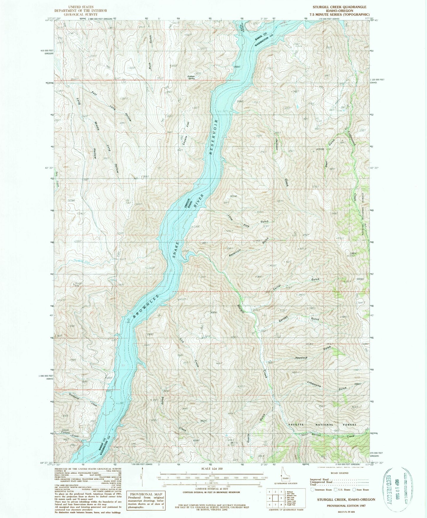 Classic USGS Sturgill Creek Idaho 7.5'x7.5' Topo Map Image