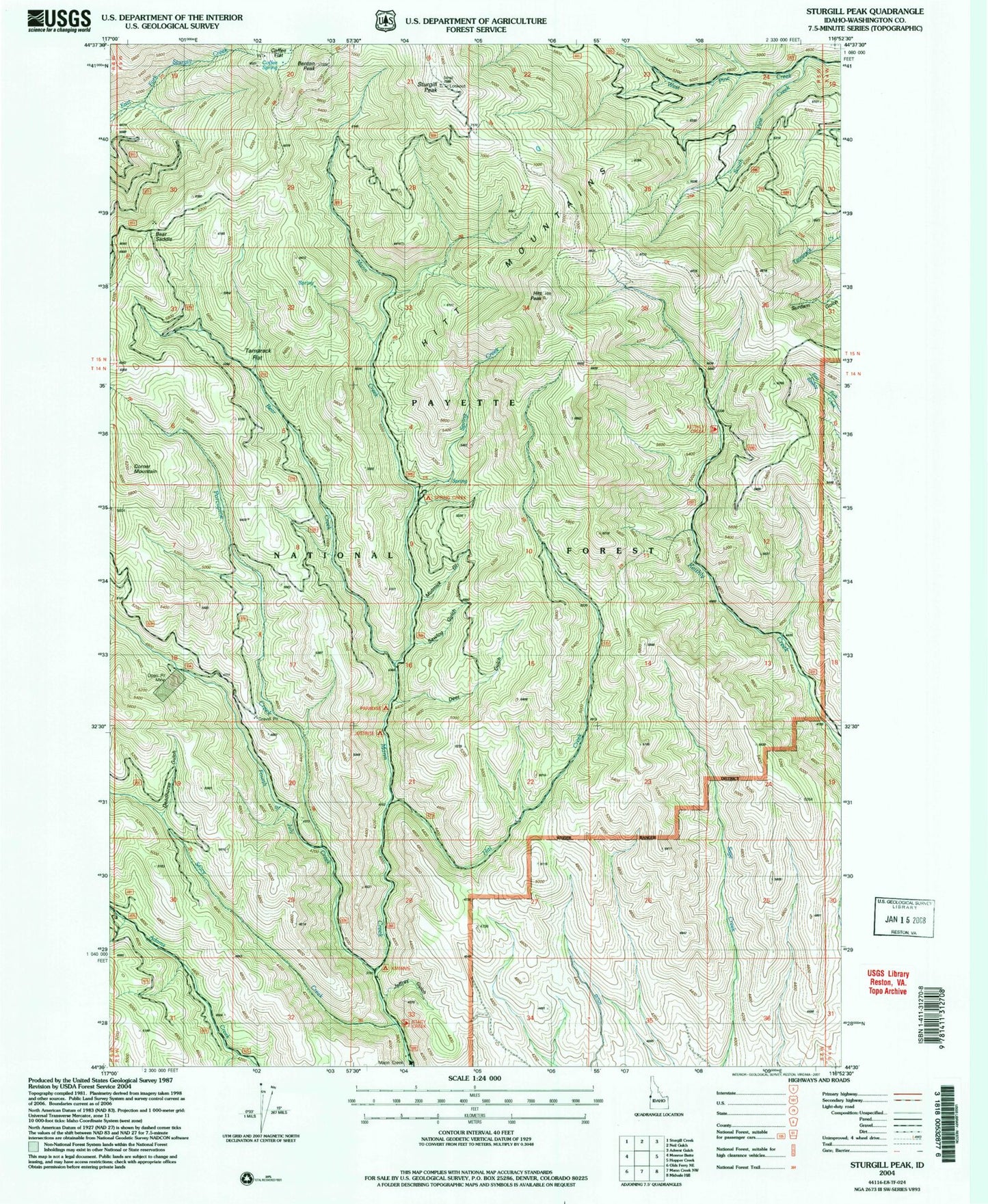 Classic USGS Sturgill Peak Idaho 7.5'x7.5' Topo Map Image