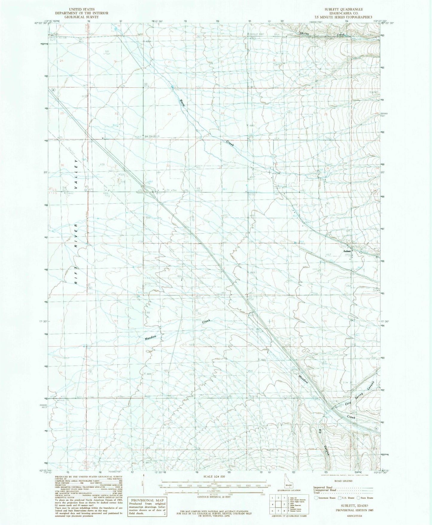 Classic USGS Sublett Idaho 7.5'x7.5' Topo Map Image