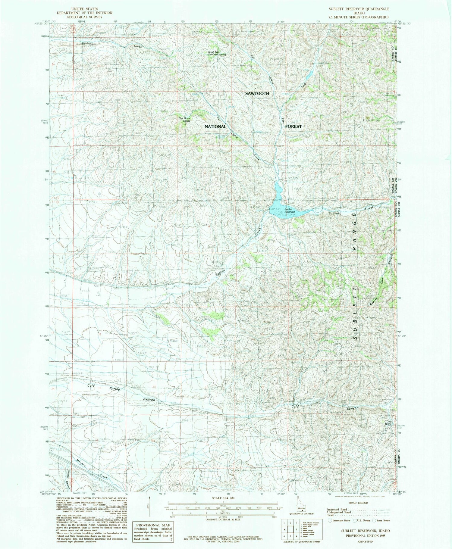 Classic USGS Sublett Reservoir Idaho 7.5'x7.5' Topo Map Image