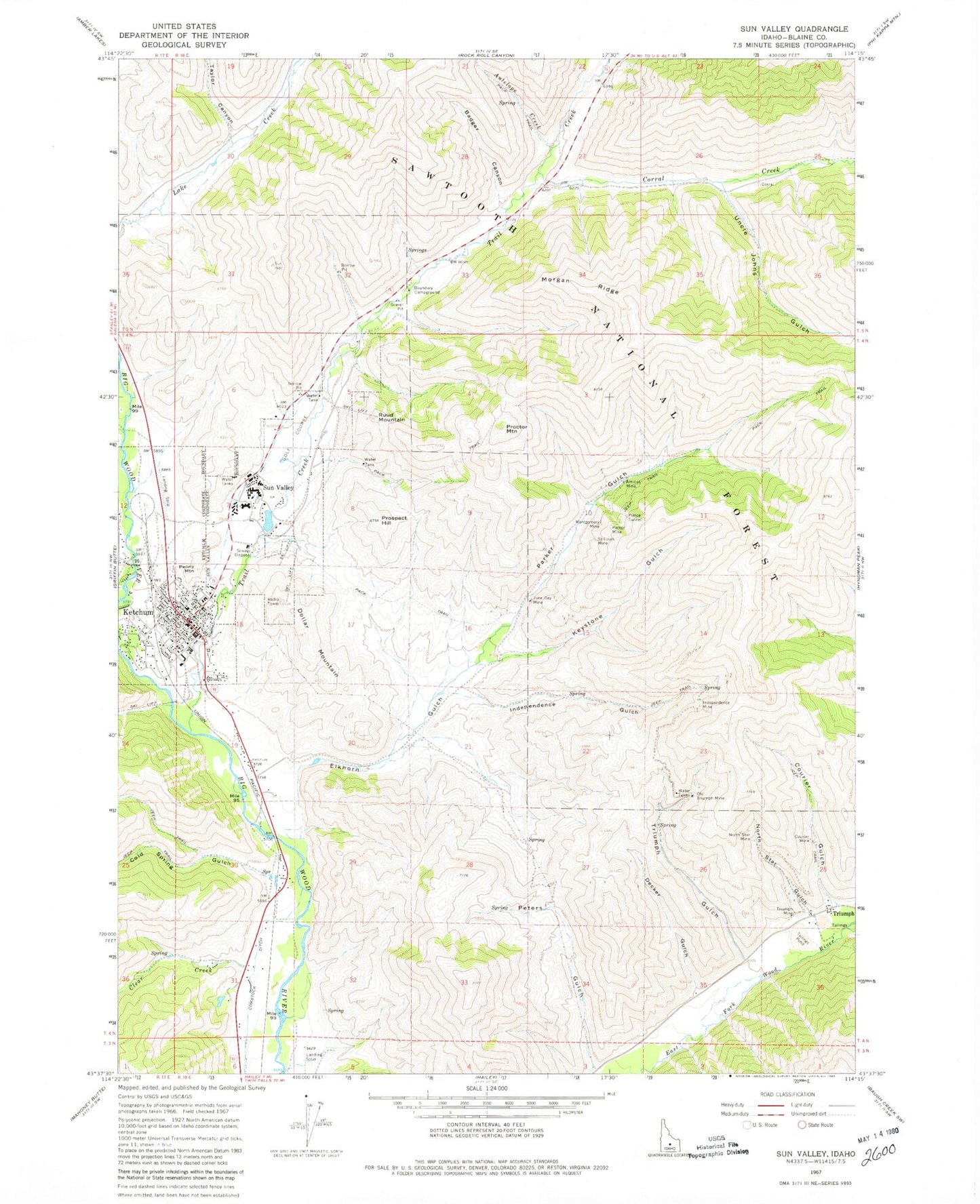Classic USGS Sun Valley Idaho 7.5'x7.5' Topo Map Image