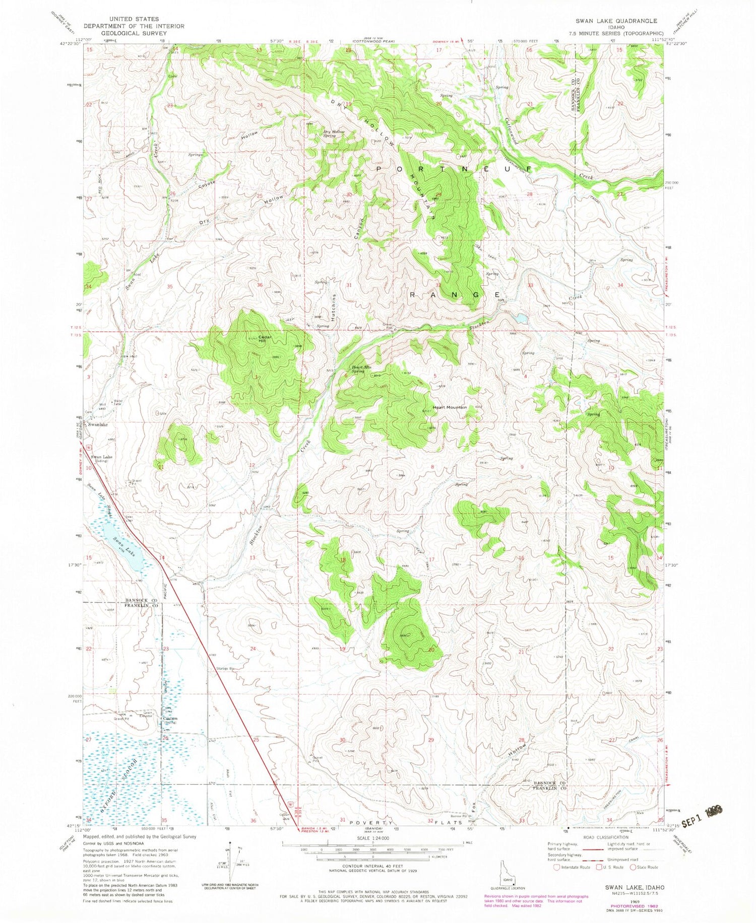 Classic USGS Swan Lake Idaho 7.5'x7.5' Topo Map Image