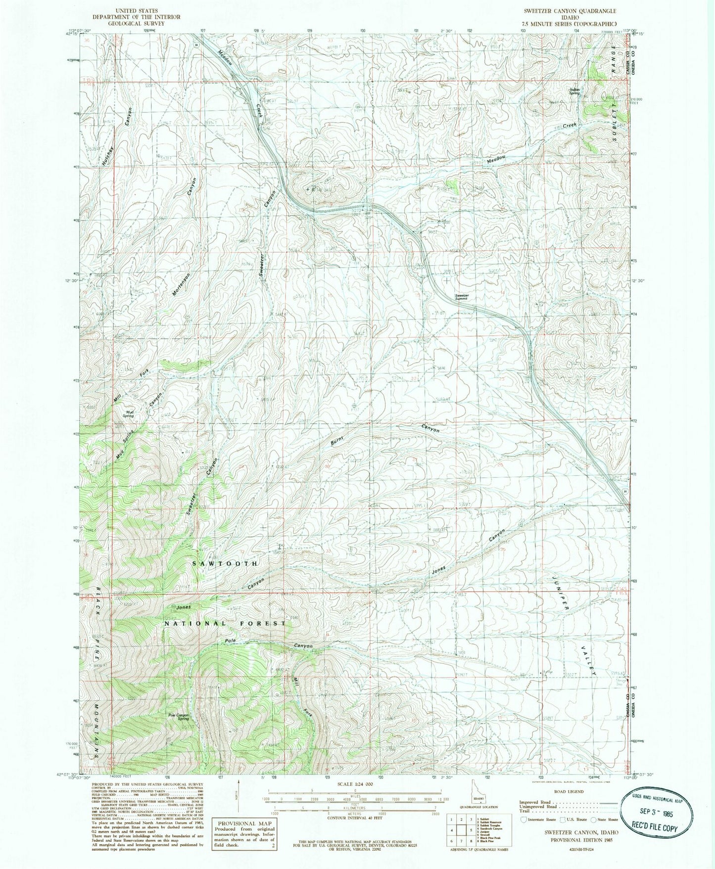 Classic USGS Sweetzer Canyon Idaho 7.5'x7.5' Topo Map Image