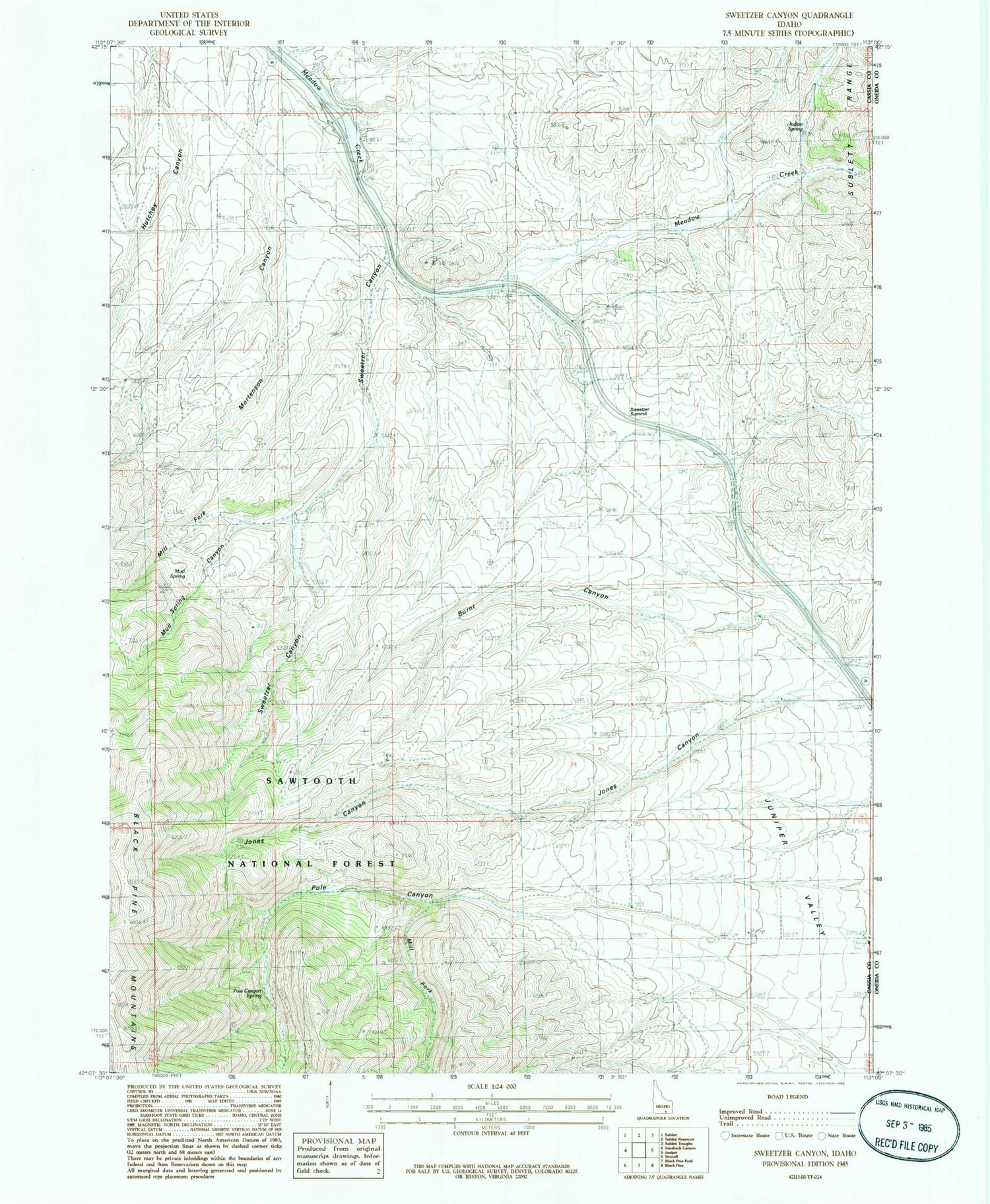 Classic USGS Sweetzer Canyon Idaho 7.5'x7.5' Topo Map Image