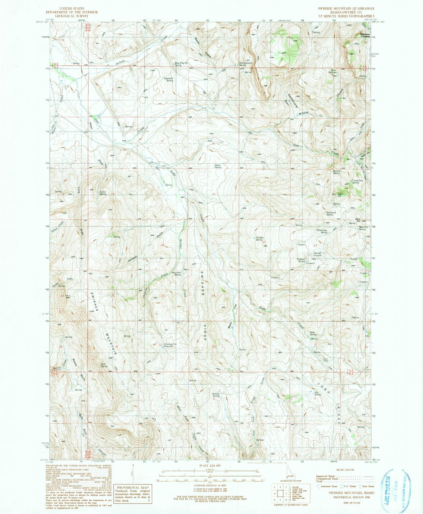 Classic USGS Swisher Mountain Idaho 7.5'x7.5' Topo Map Image