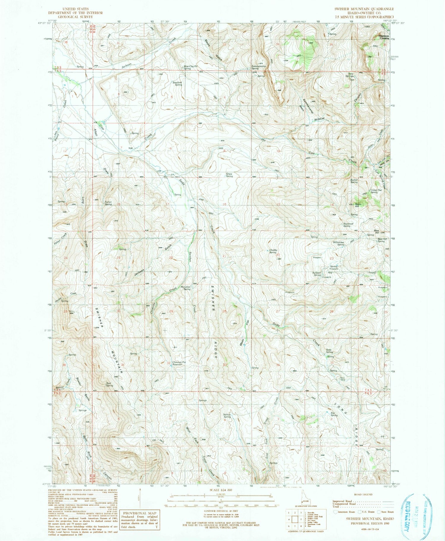 Classic USGS Swisher Mountain Idaho 7.5'x7.5' Topo Map Image