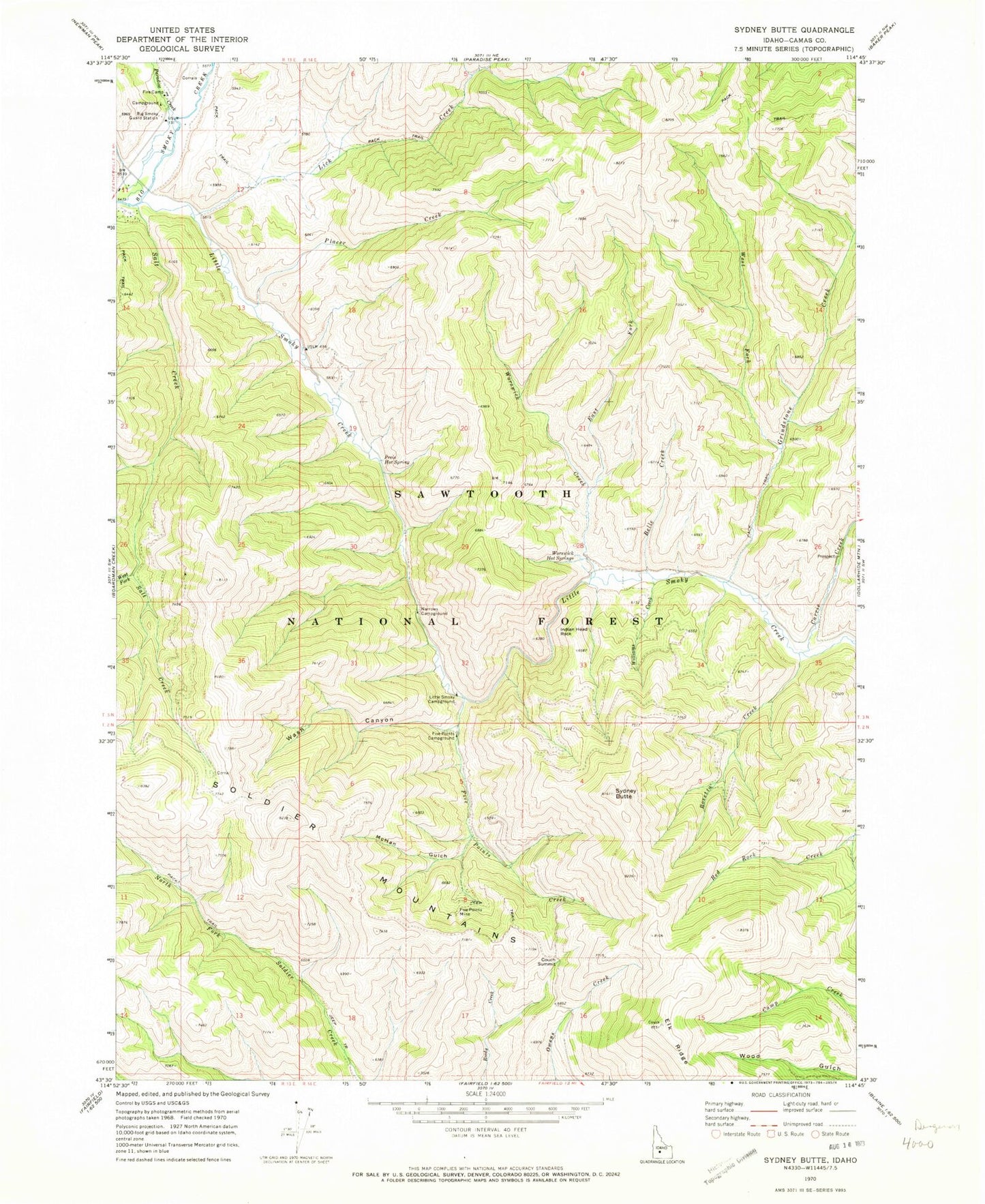 Classic USGS Sydney Butte Idaho 7.5'x7.5' Topo Map Image