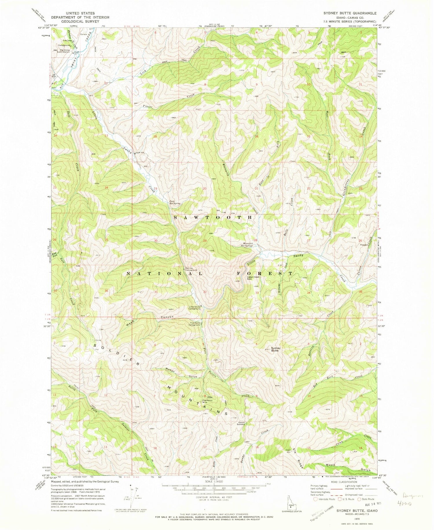 Classic USGS Sydney Butte Idaho 7.5'x7.5' Topo Map Image