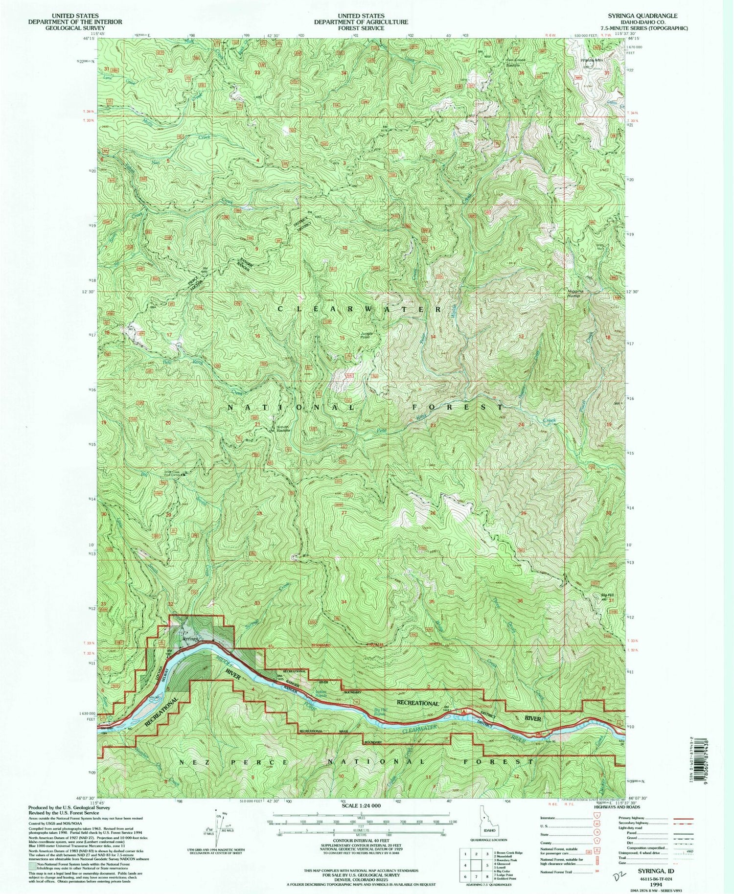 Classic USGS Syringa Idaho 7.5'x7.5' Topo Map Image