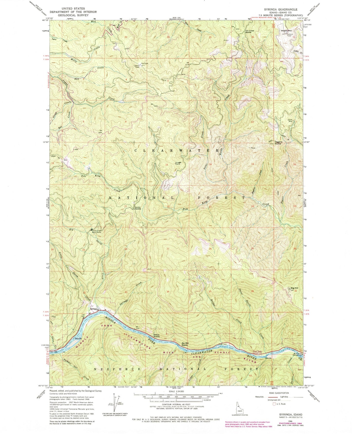 Classic USGS Syringa Idaho 7.5'x7.5' Topo Map Image