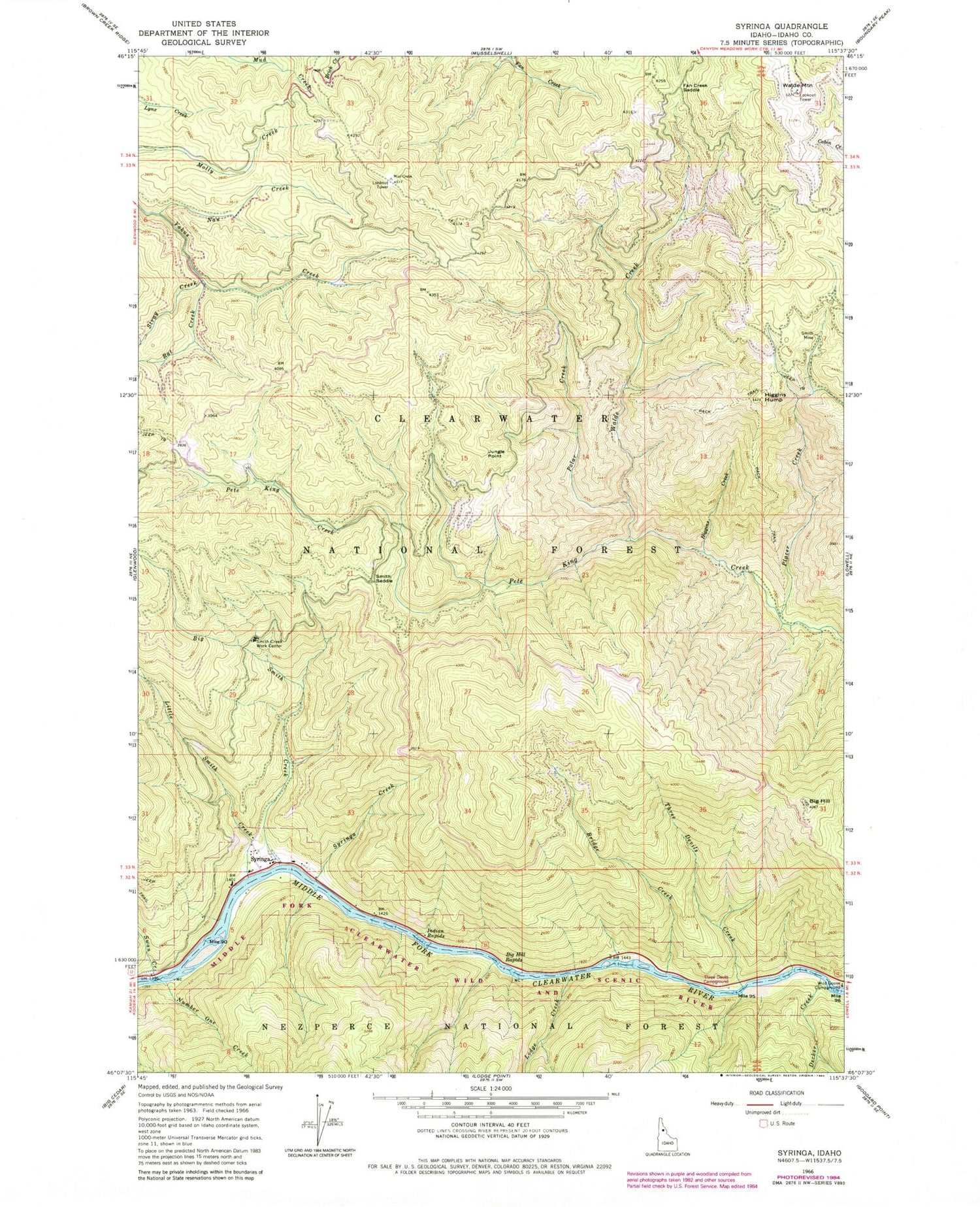 Classic USGS Syringa Idaho 7.5'x7.5' Topo Map Image