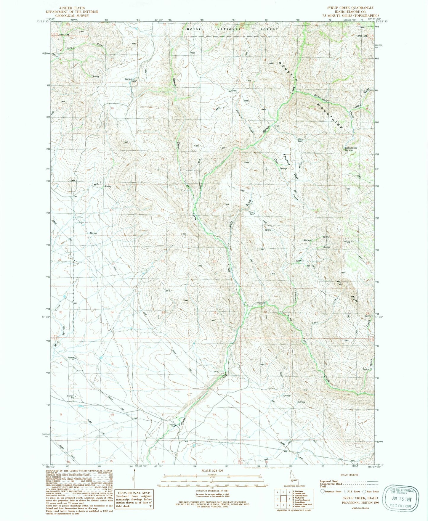Classic USGS Syrup Creek Idaho 7.5'x7.5' Topo Map Image