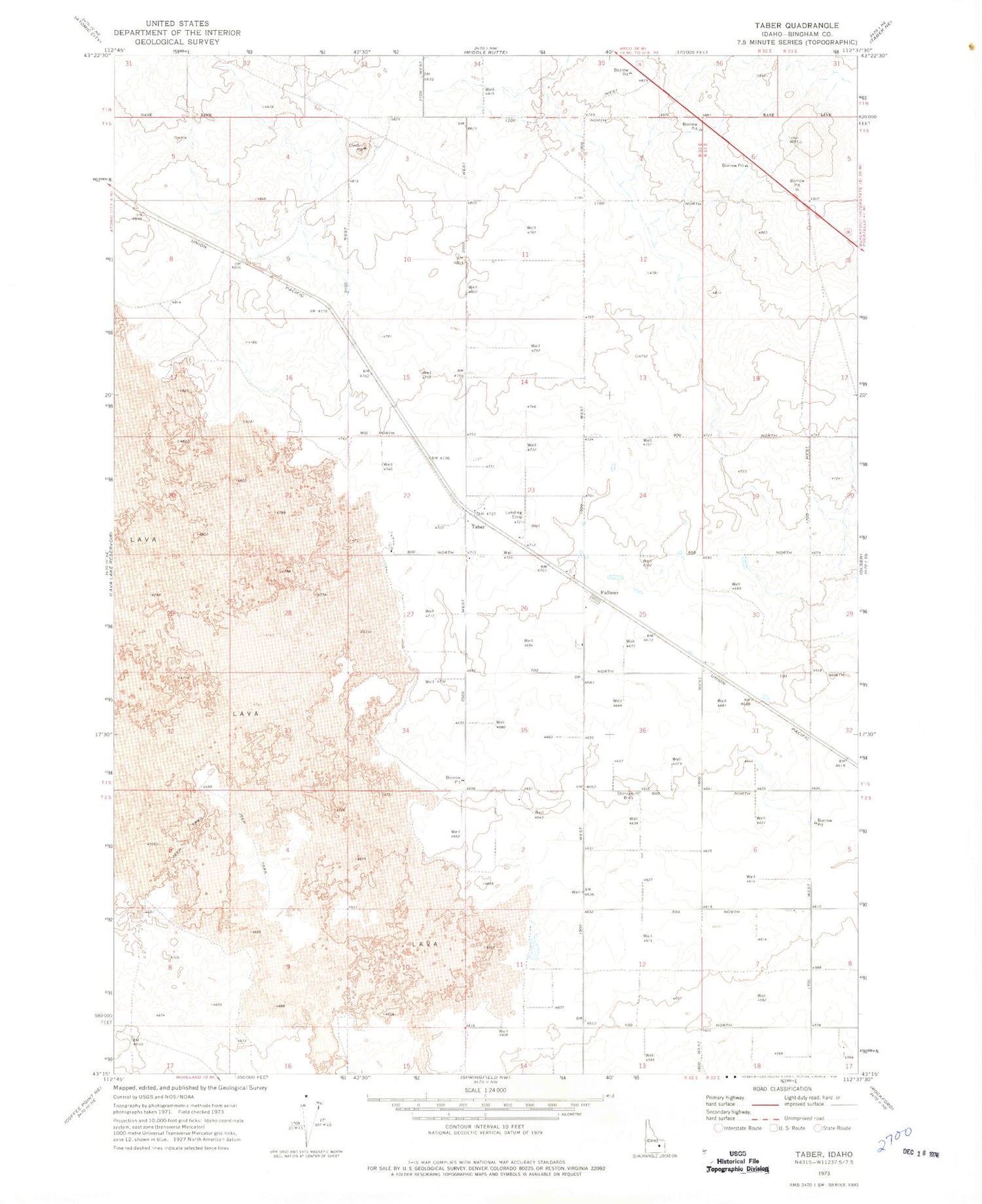Classic USGS Taber Idaho 7.5'x7.5' Topo Map Image