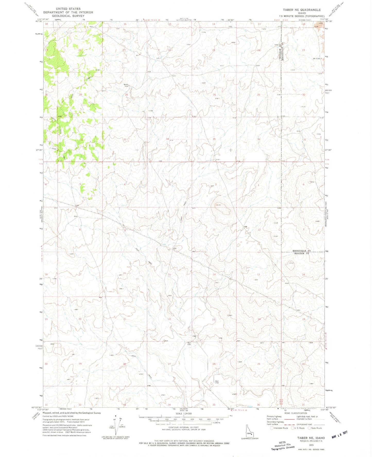 Classic USGS Taber NE Idaho 7.5'x7.5' Topo Map Image