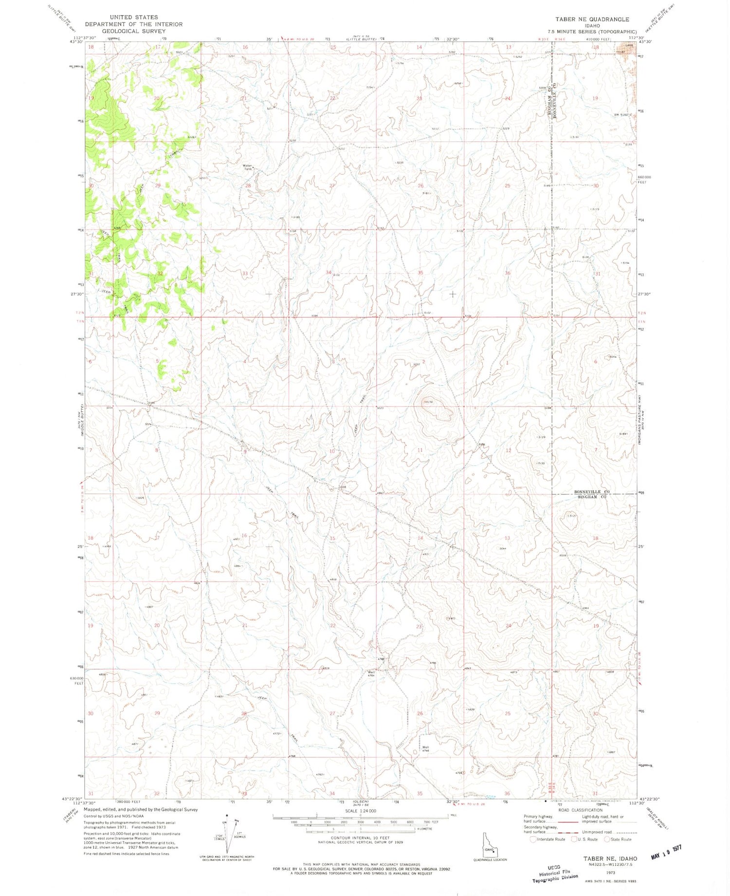Classic USGS Taber NE Idaho 7.5'x7.5' Topo Map Image