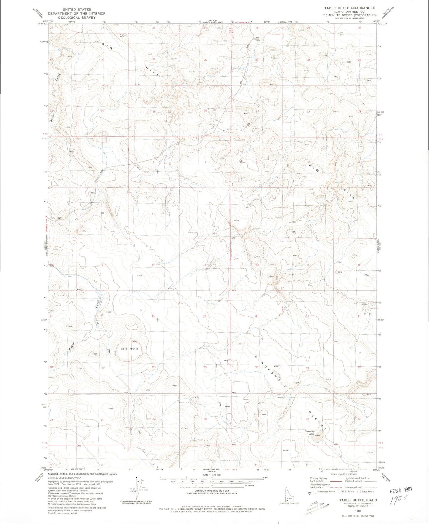 Classic USGS Table Butte Idaho 7.5'x7.5' Topo Map Image