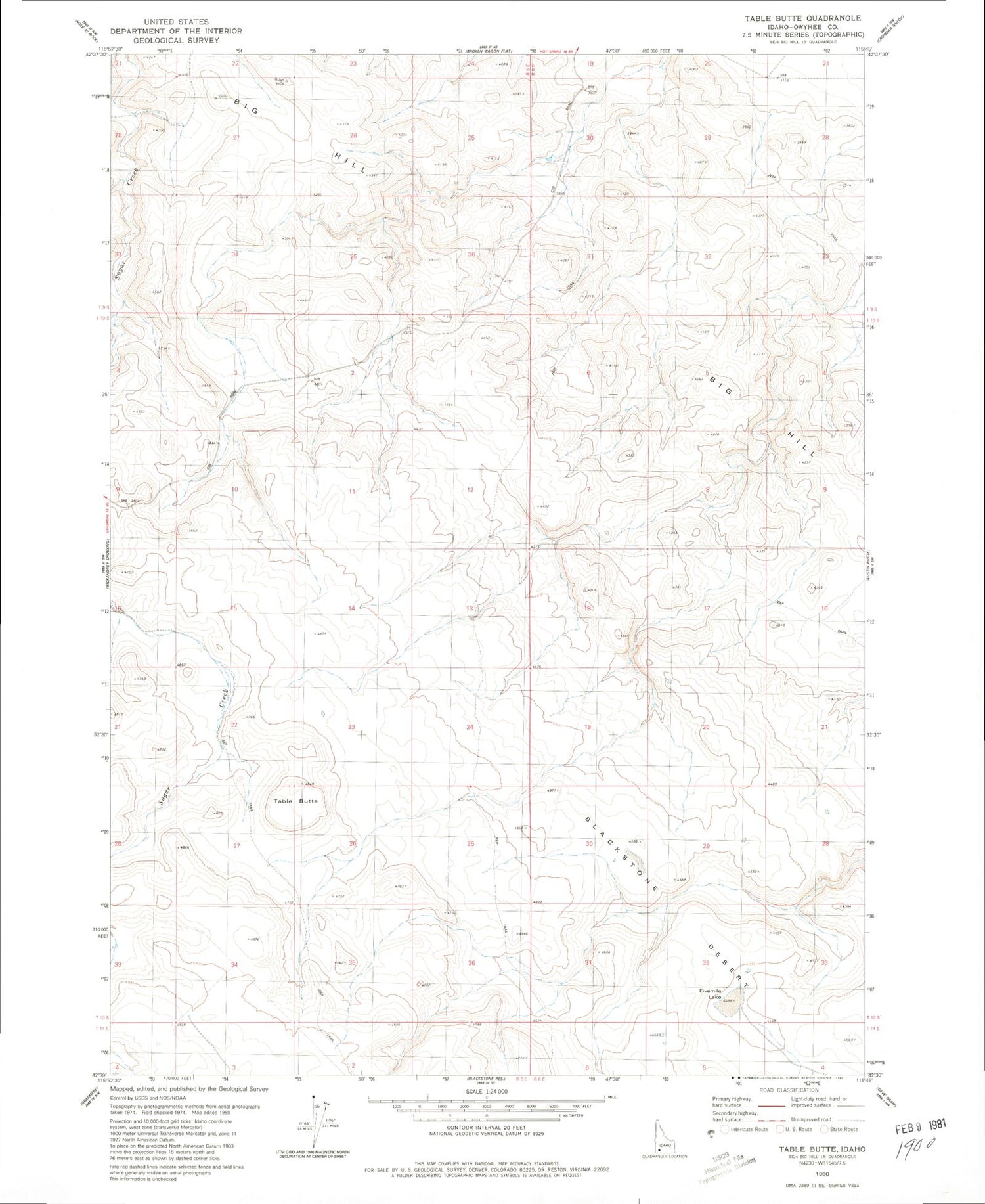 Classic USGS Table Butte Idaho 7.5'x7.5' Topo Map Image
