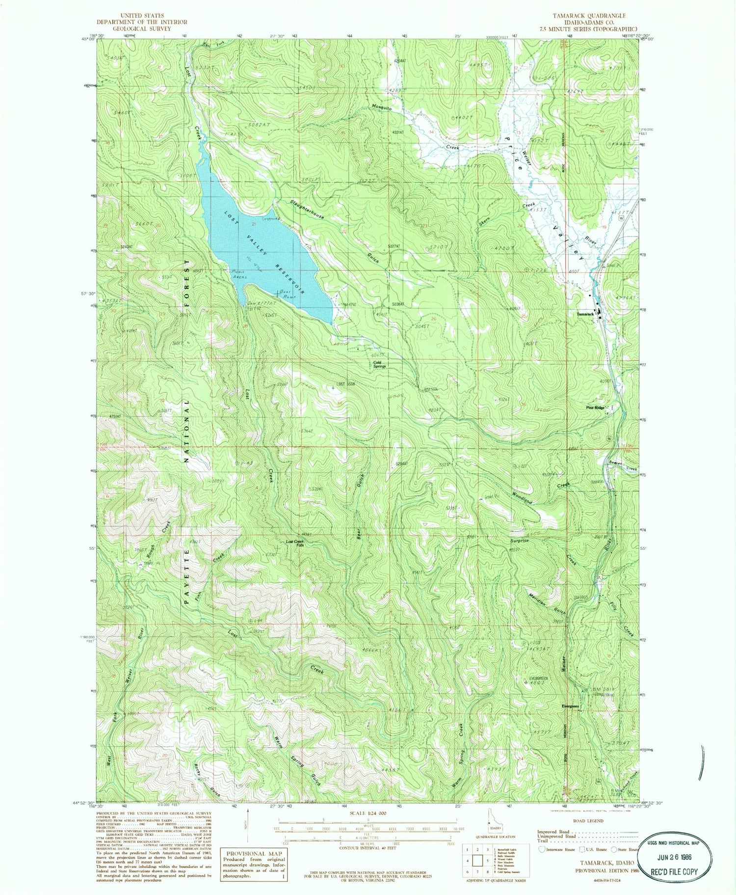 Classic USGS Tamarack Idaho 7.5'x7.5' Topo Map Image