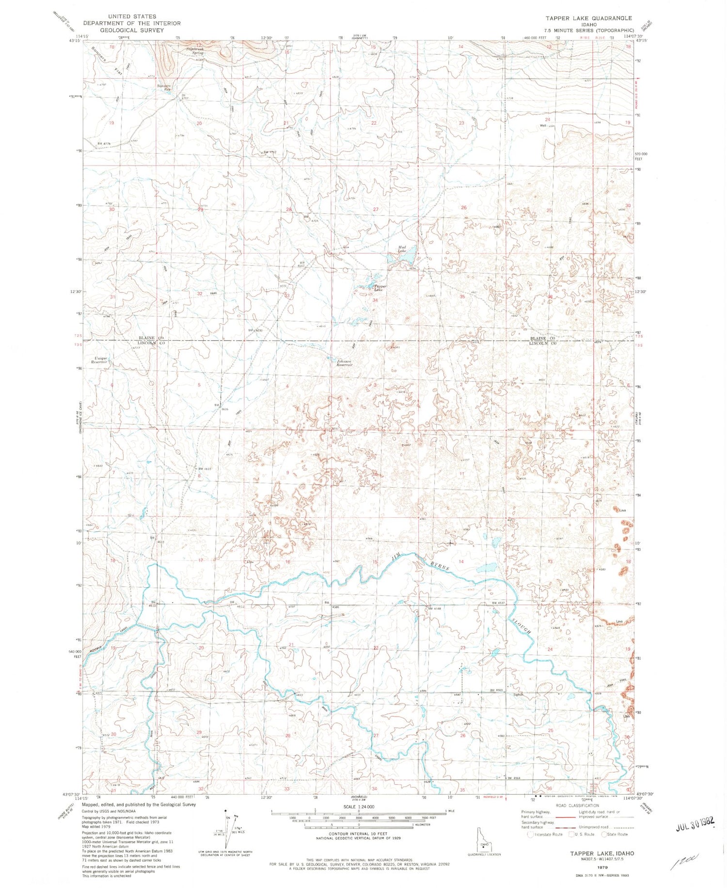 Classic USGS Tapper Lake Idaho 7.5'x7.5' Topo Map Image