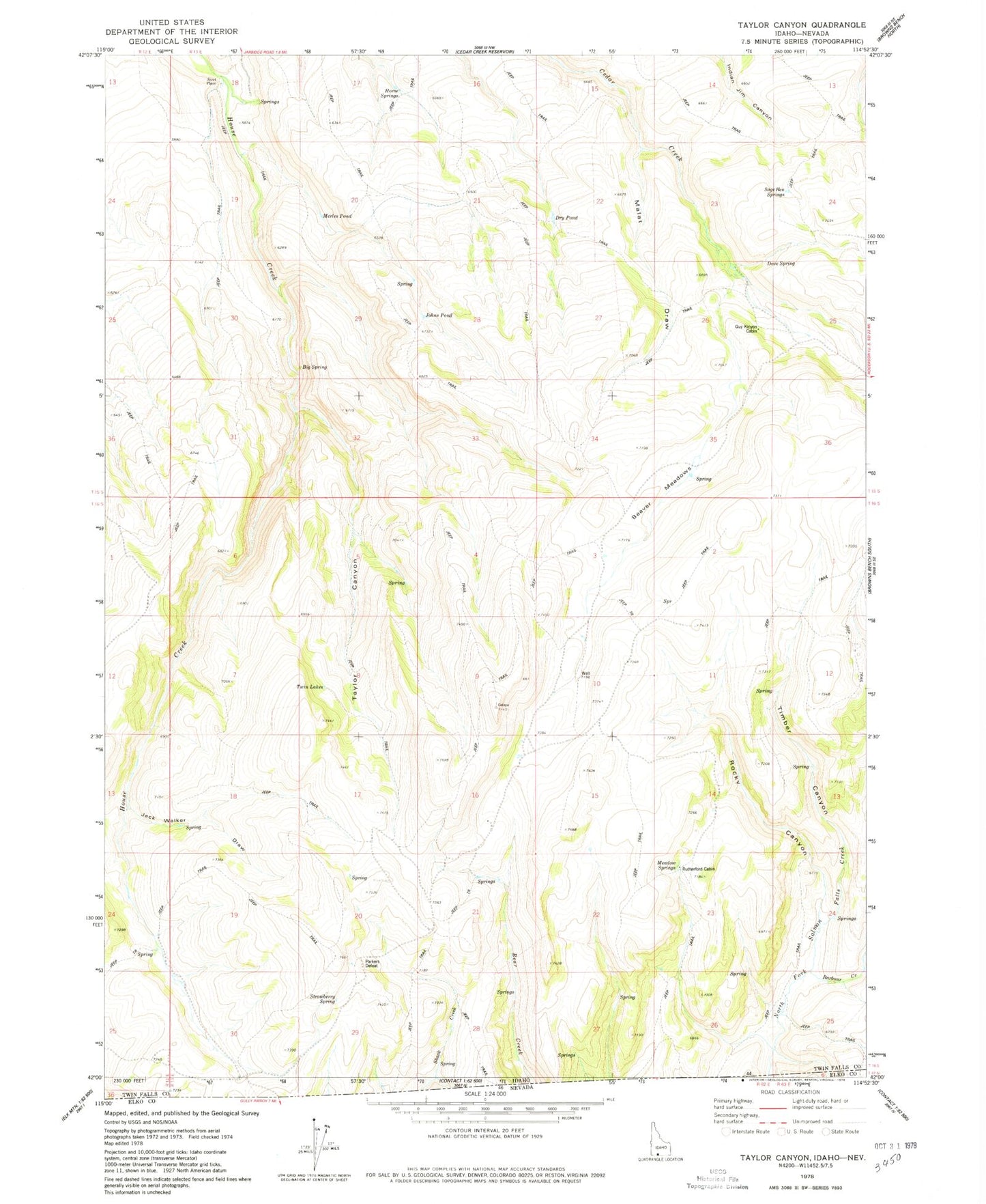 Classic USGS Taylor Canyon Idaho 7.5'x7.5' Topo Map Image