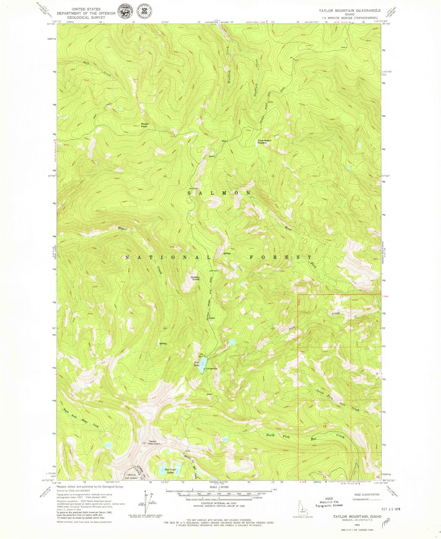 Classic USGS Taylor Mountain Idaho 7.5'x7.5' Topo Map Image