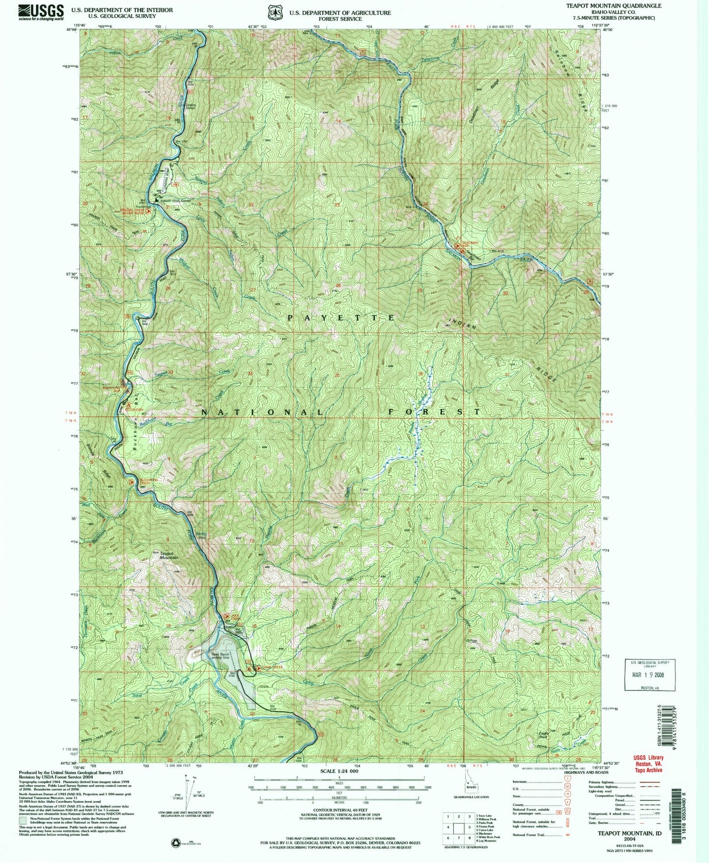 Classic USGS Teapot Mountain Idaho 7.5'x7.5' Topo Map Image