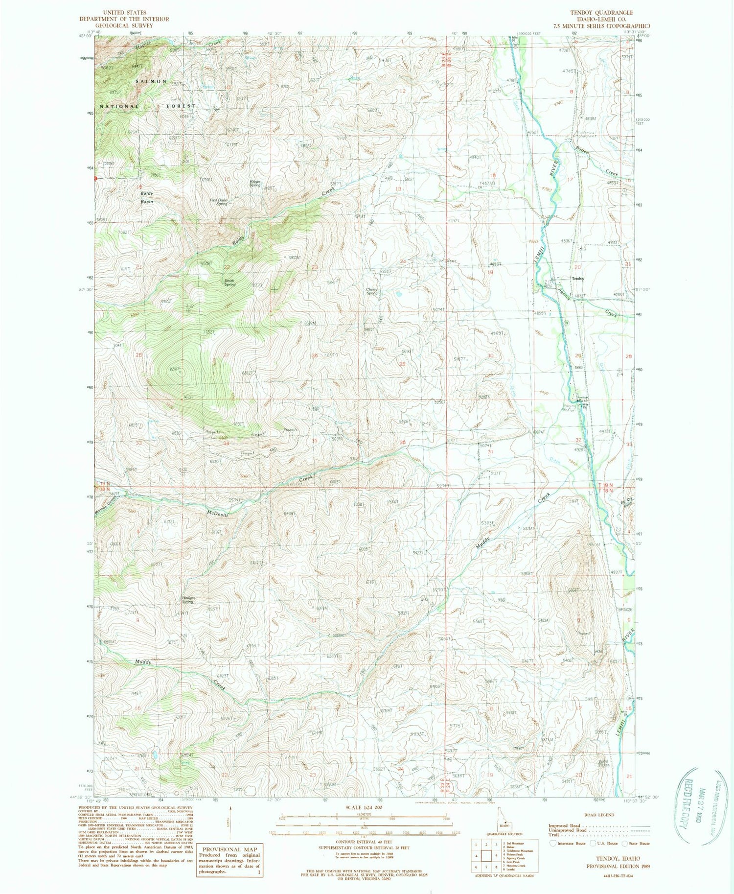 Classic USGS Tendoy Idaho 7.5'x7.5' Topo Map Image