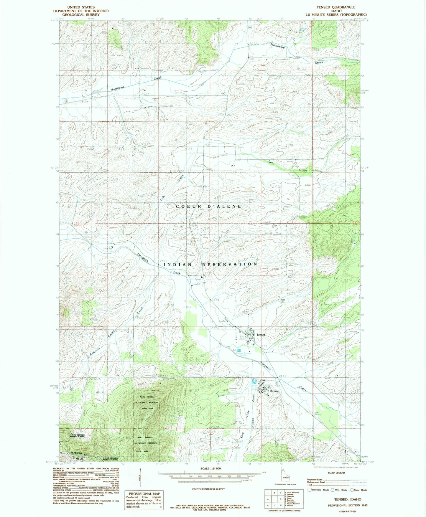 Classic USGS Tensed Idaho 7.5'x7.5' Topo Map Image