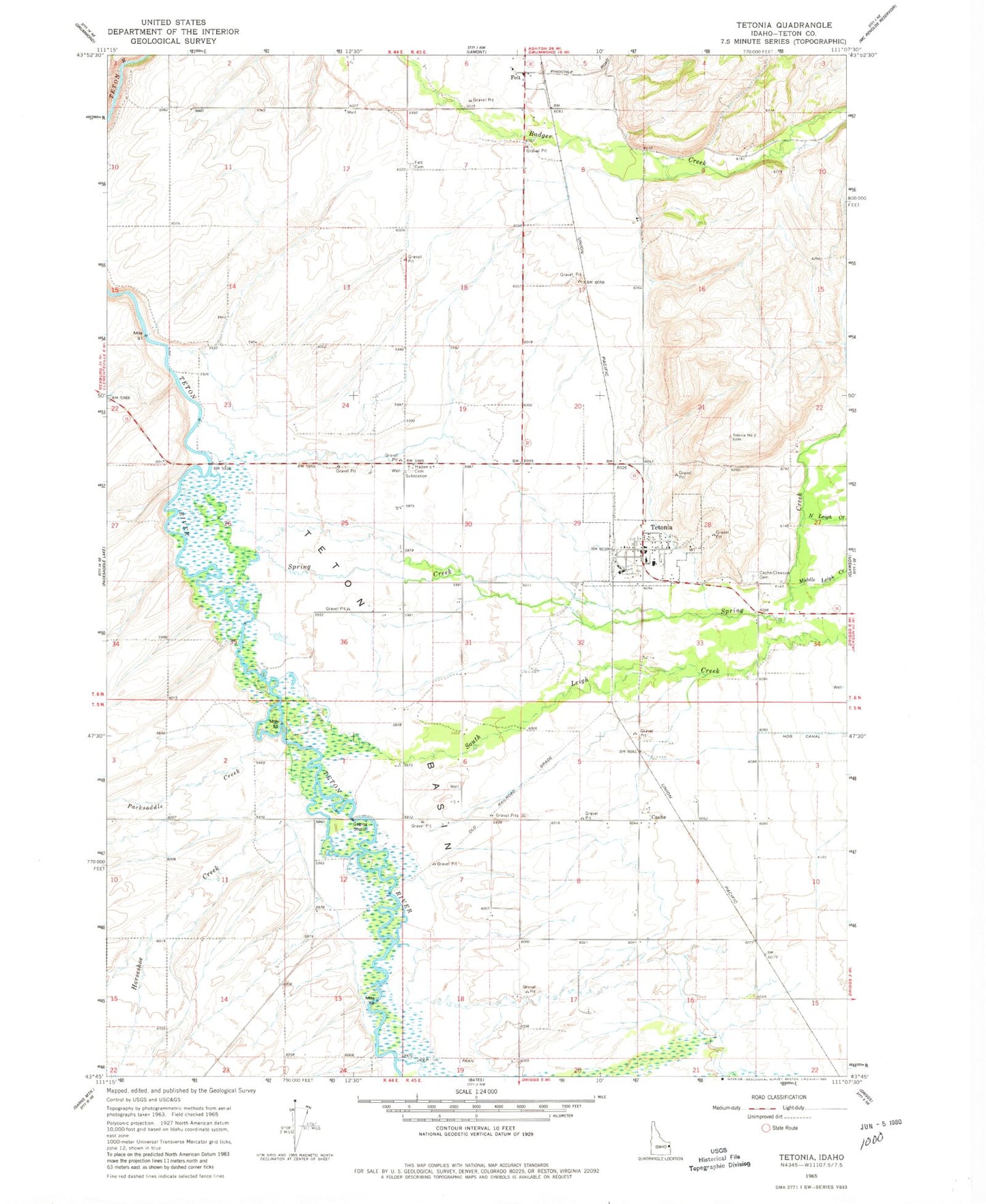 Classic USGS Tetonia Idaho 7.5'x7.5' Topo Map Image