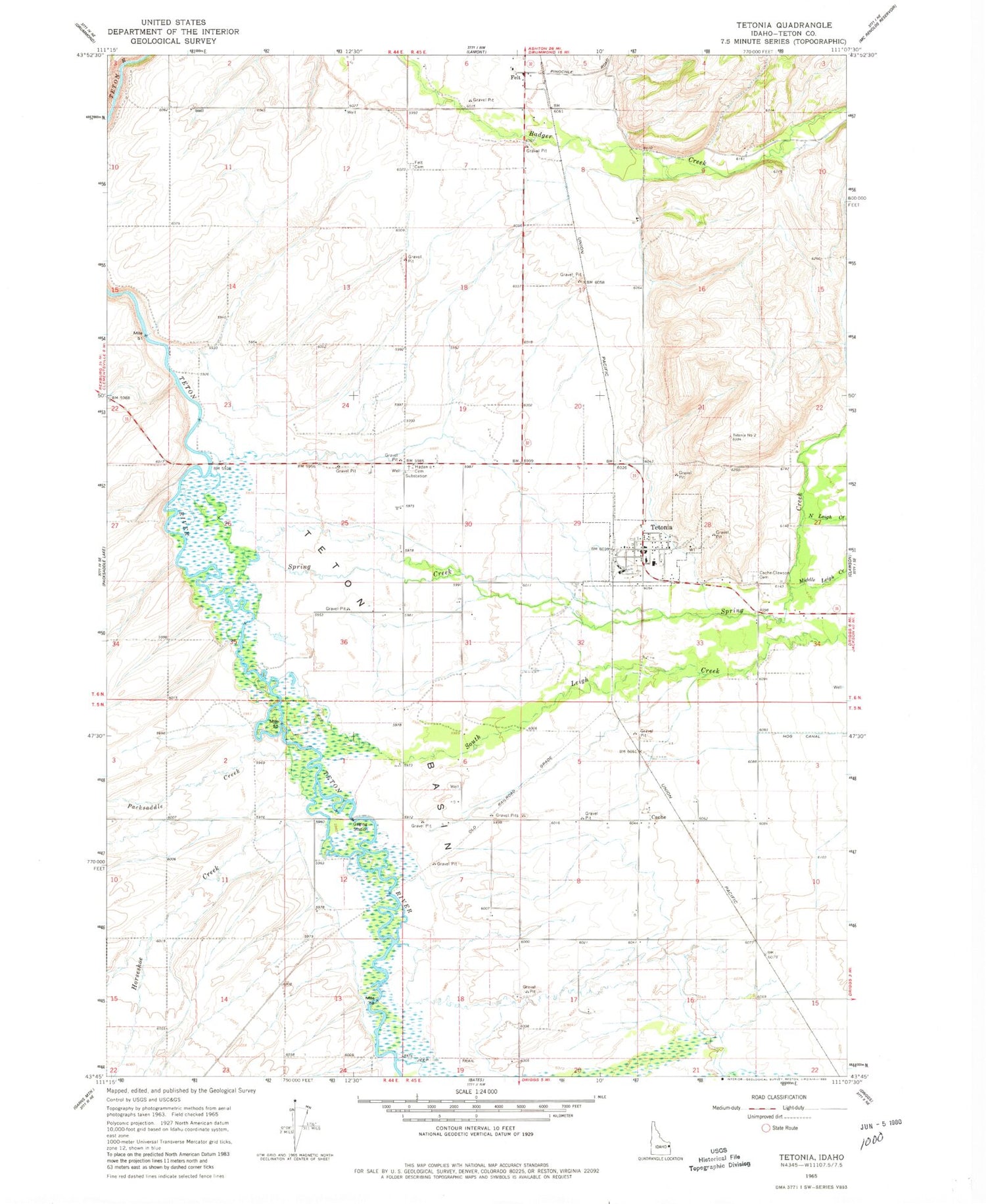 Classic USGS Tetonia Idaho 7.5'x7.5' Topo Map Image