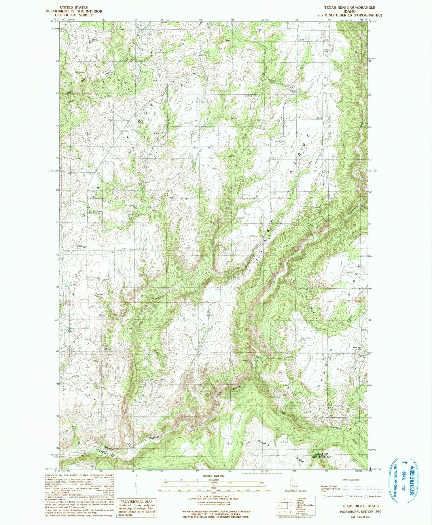 Classic USGS Texas Ridge Idaho 7.5'x7.5' Topo Map Image