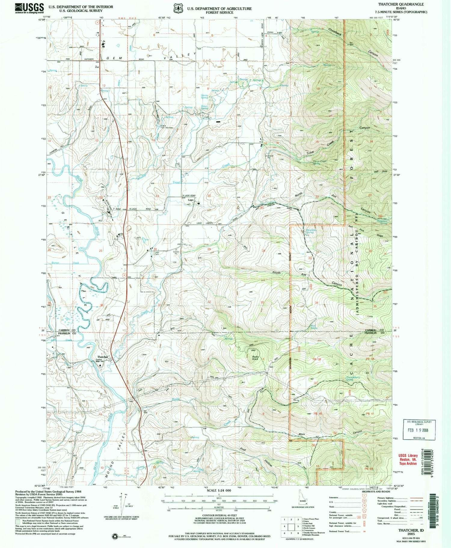 Classic USGS Thatcher Idaho 7.5'x7.5' Topo Map Image