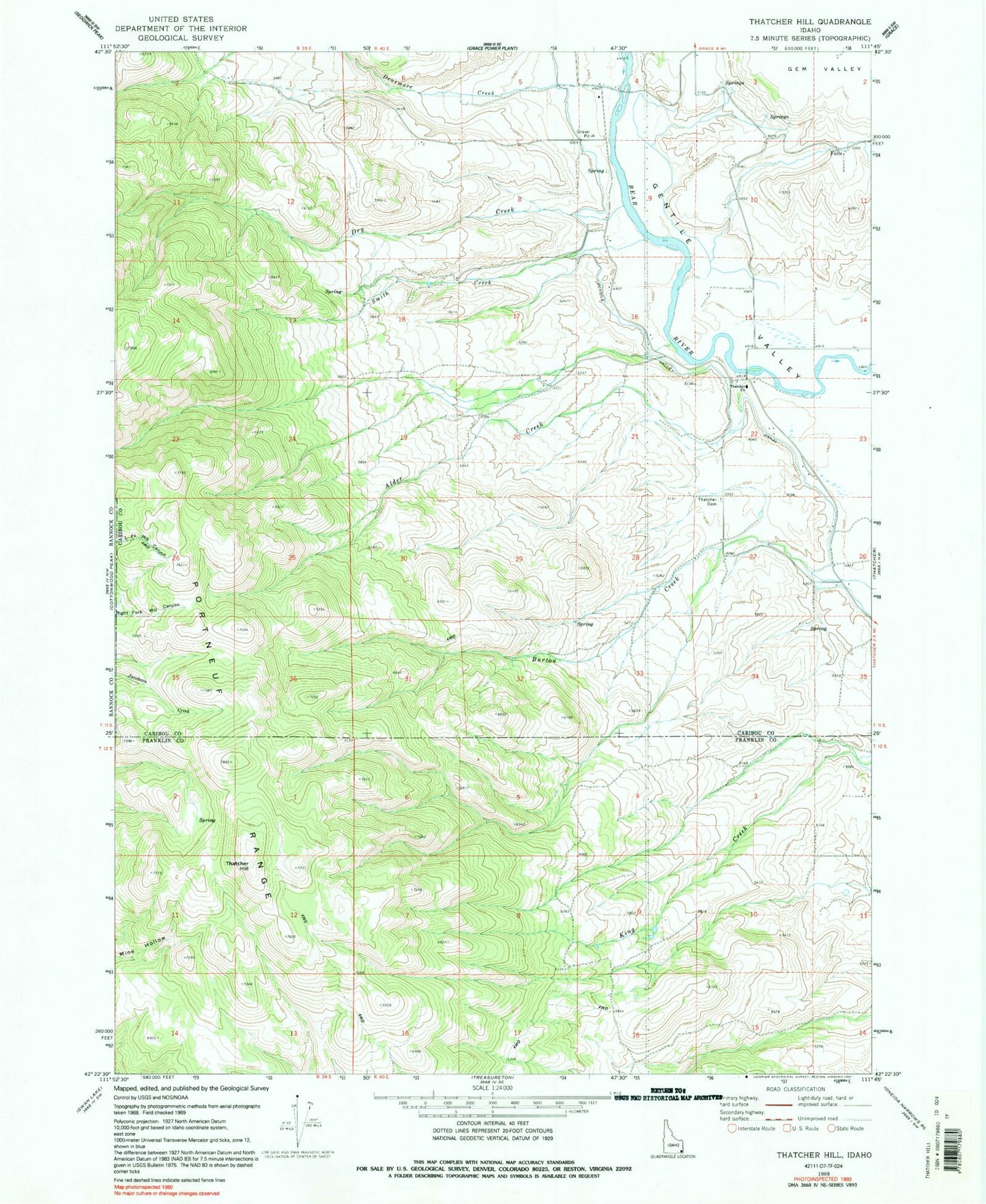 Classic USGS Thatcher Hill Idaho 7.5'x7.5' Topo Map Image