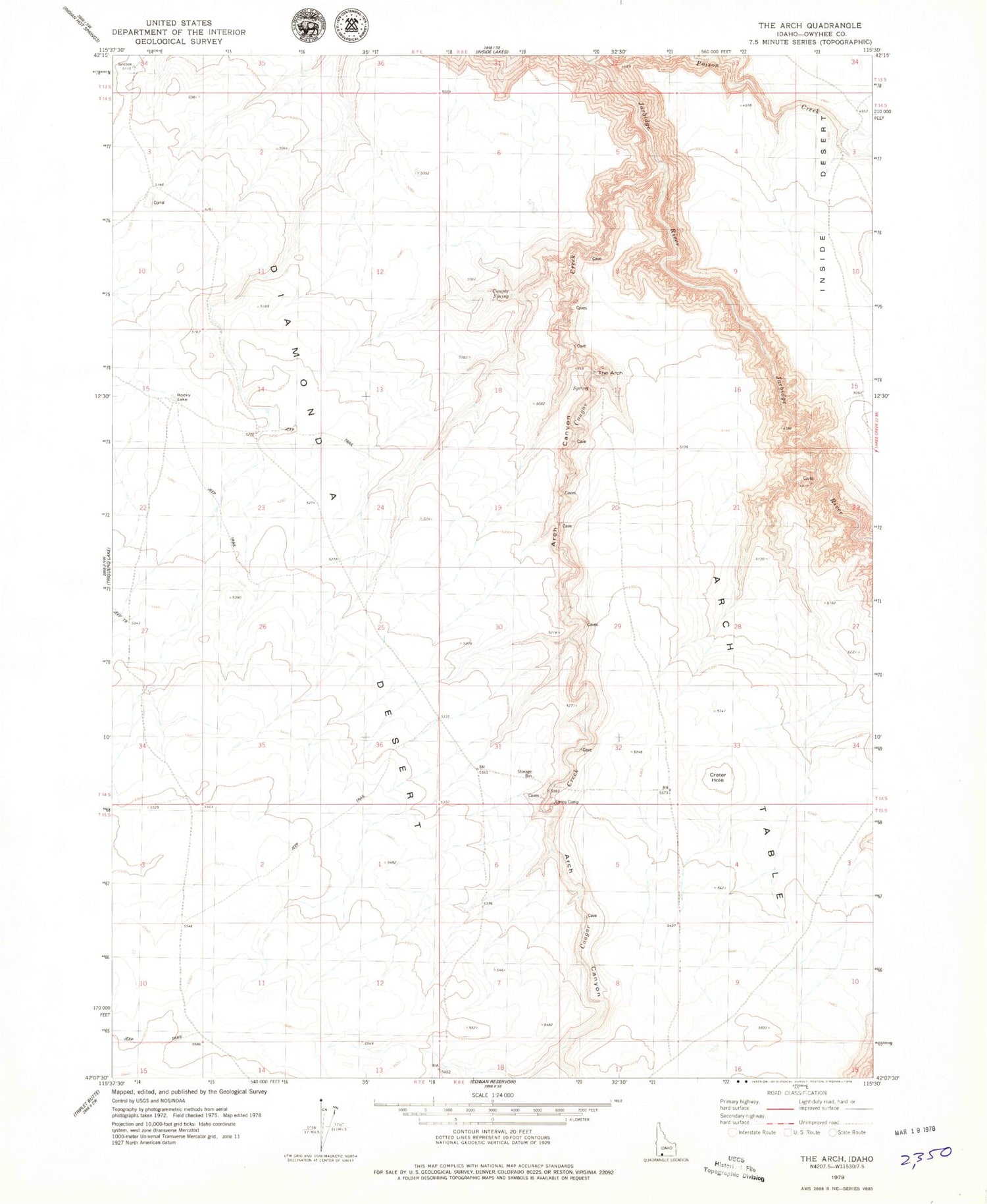 Classic USGS The Arch Idaho 7.5'x7.5' Topo Map Image