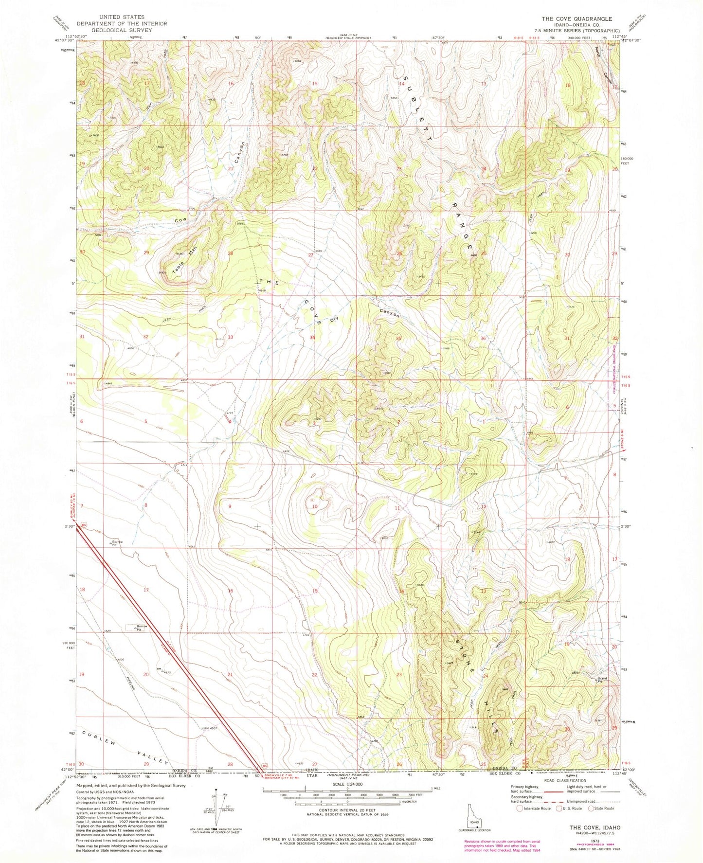 Classic USGS The Cove Idaho 7.5'x7.5' Topo Map Image