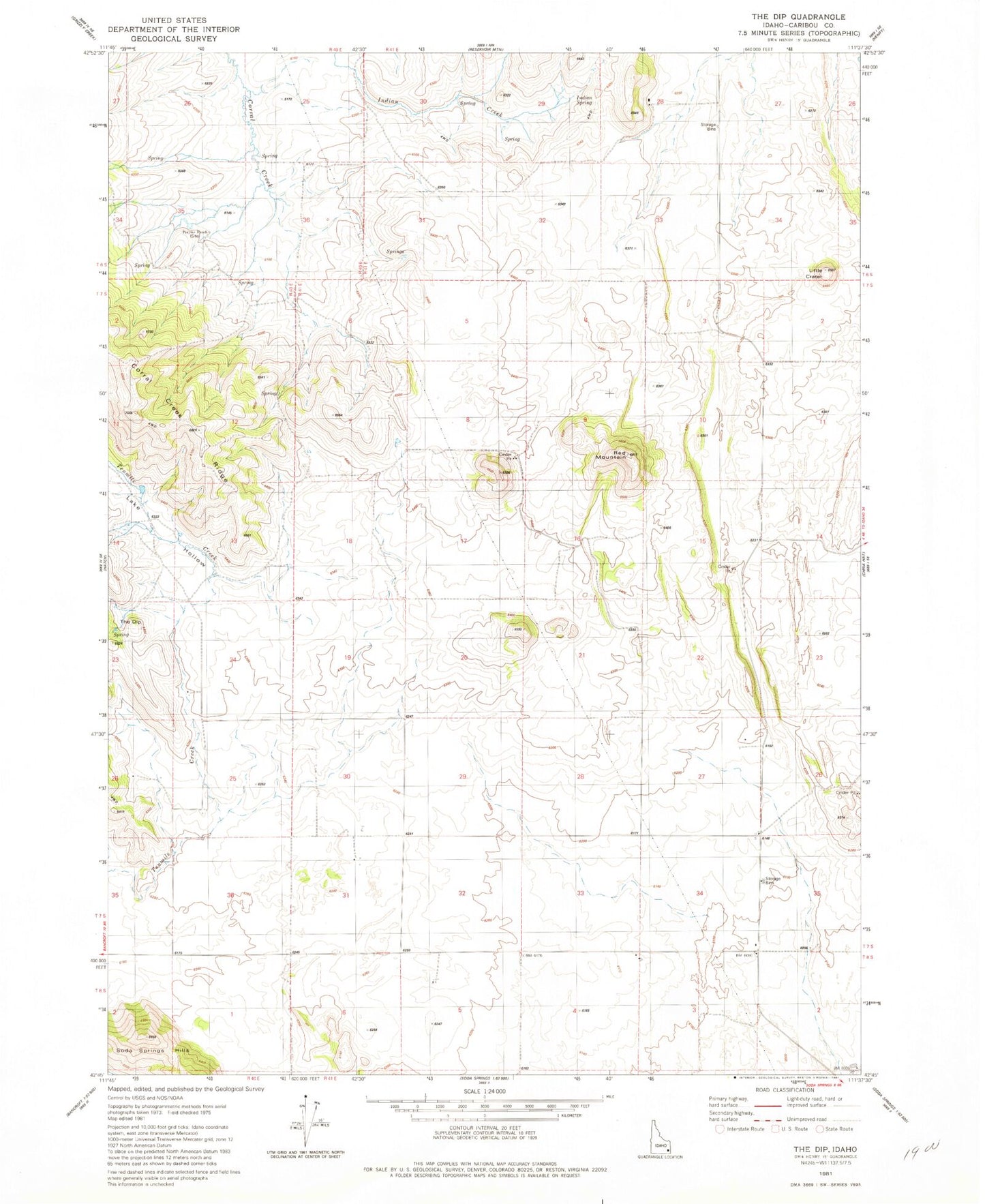 Classic USGS The Dip Idaho 7.5'x7.5' Topo Map Image
