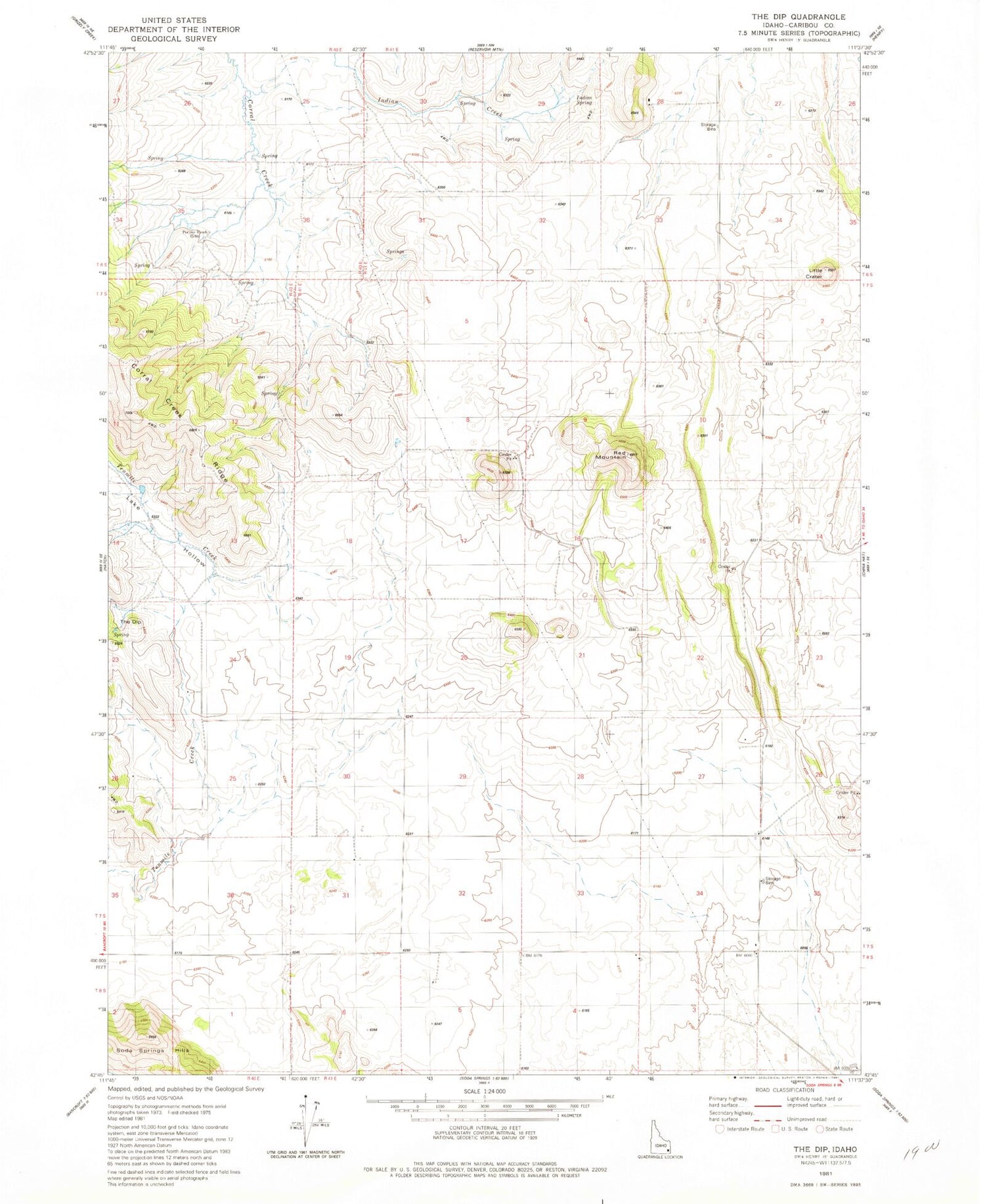 Classic USGS The Dip Idaho 7.5'x7.5' Topo Map Image