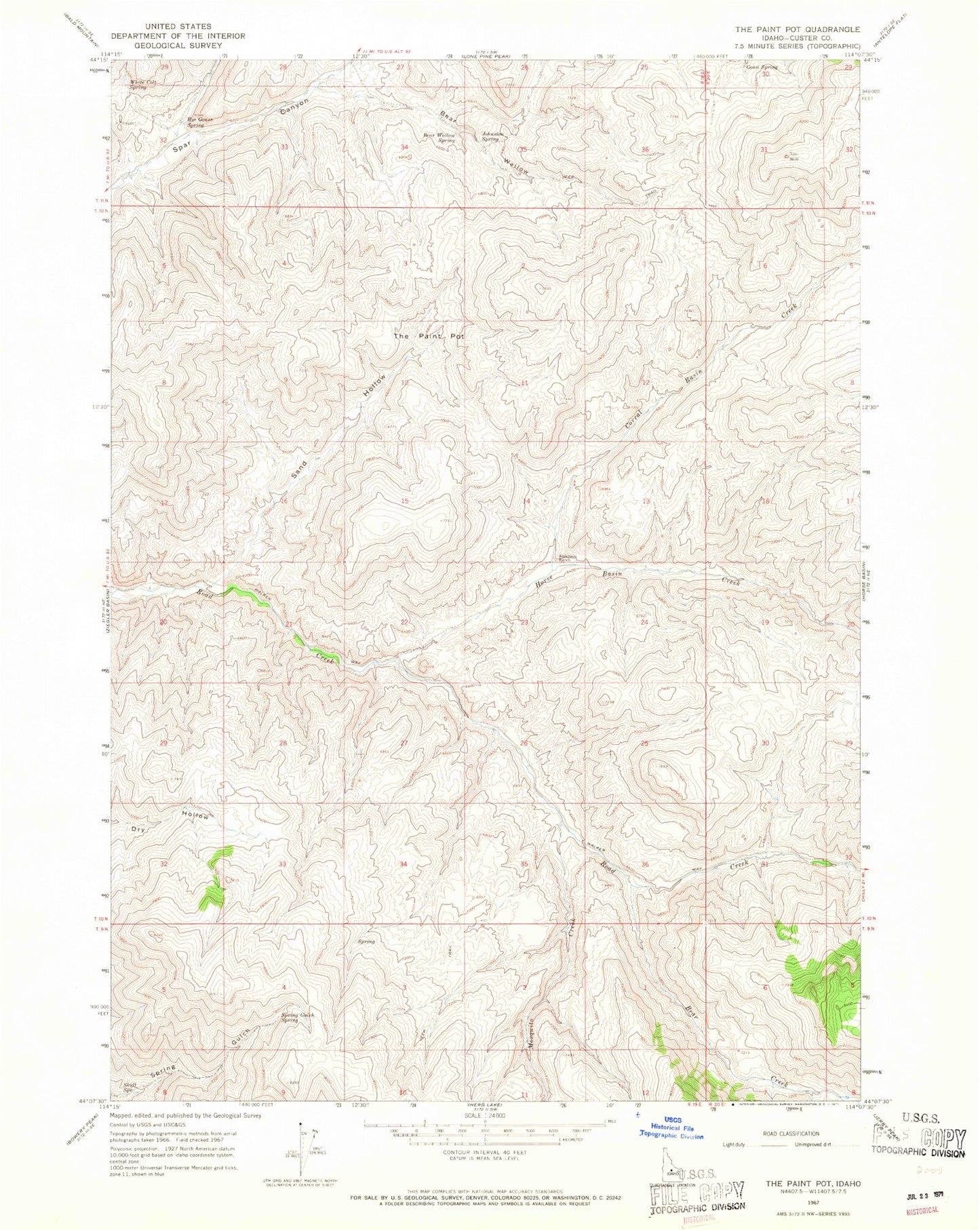 Classic USGS The Paint Pot Idaho 7.5'x7.5' Topo Map Image