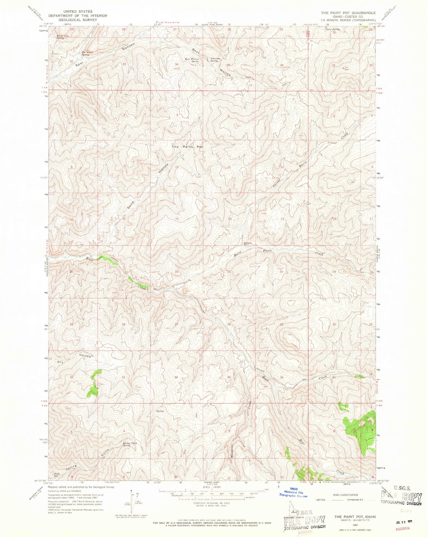 Classic USGS The Paint Pot Idaho 7.5'x7.5' Topo Map Image