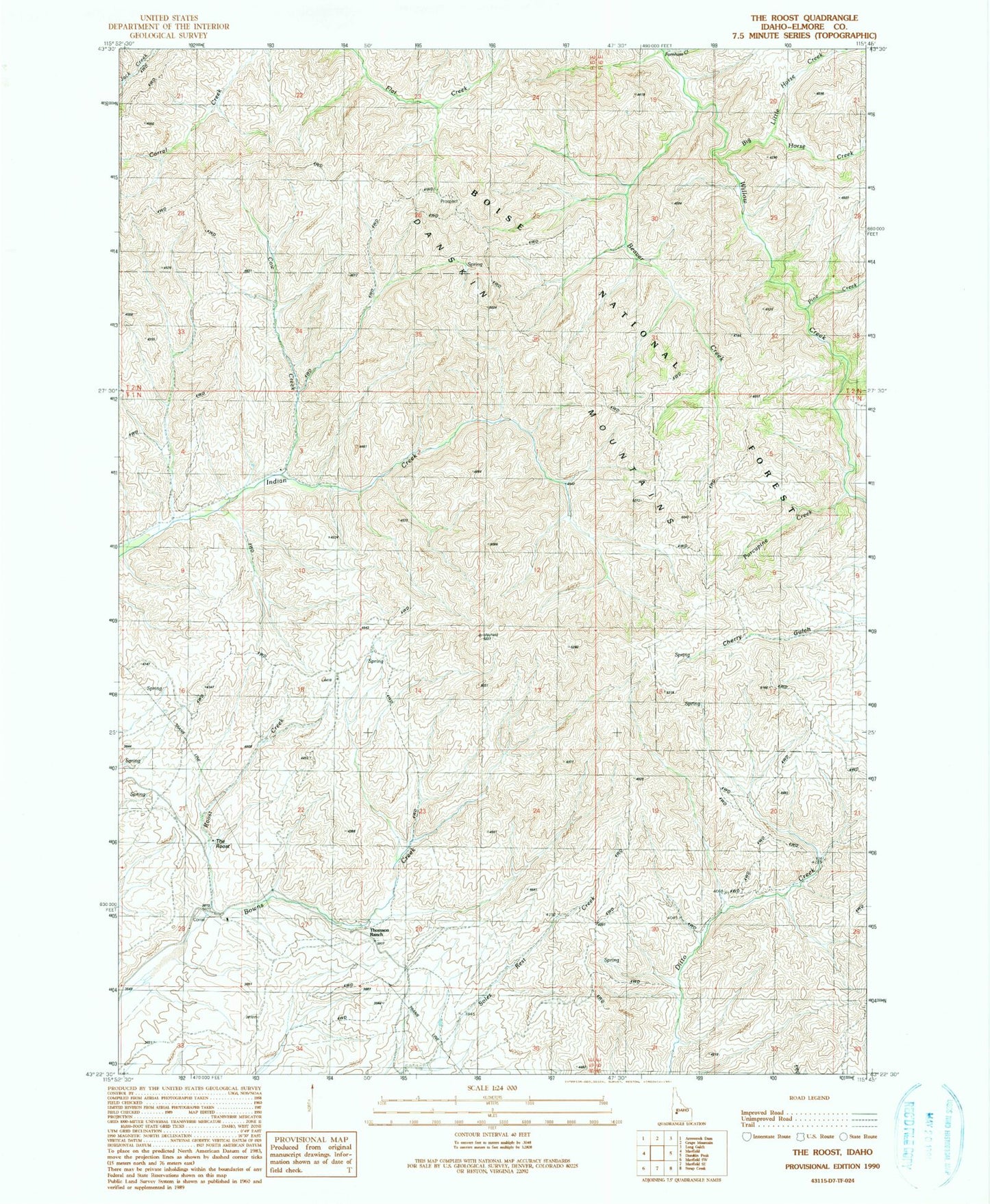 Classic USGS The Roost Idaho 7.5'x7.5' Topo Map Image