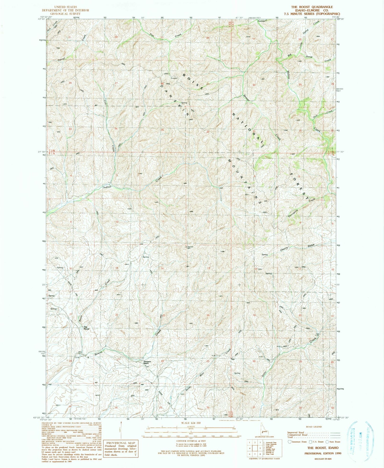 Classic USGS The Roost Idaho 7.5'x7.5' Topo Map Image