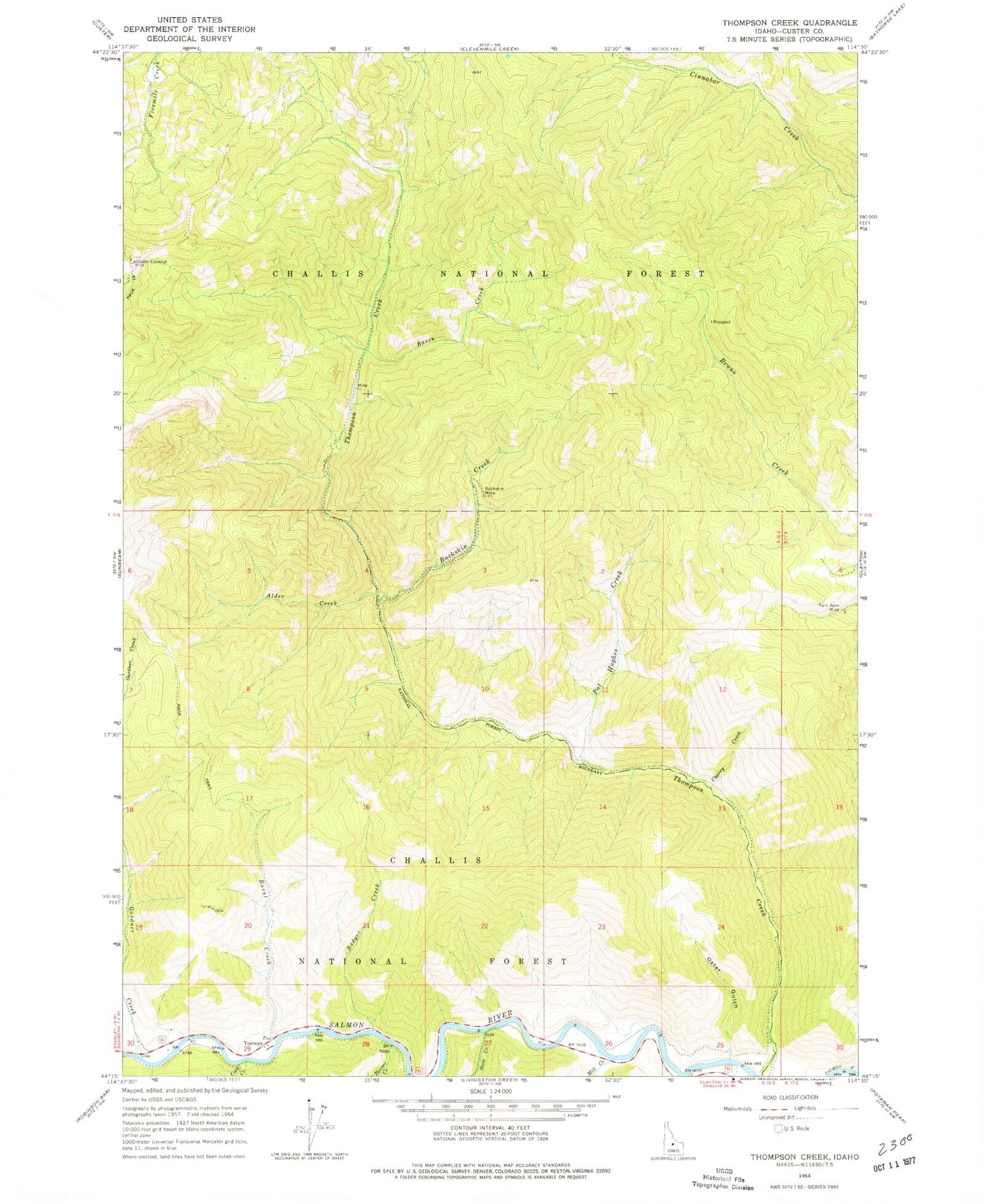 Classic USGS Thompson Creek Idaho 7.5'x7.5' Topo Map Image