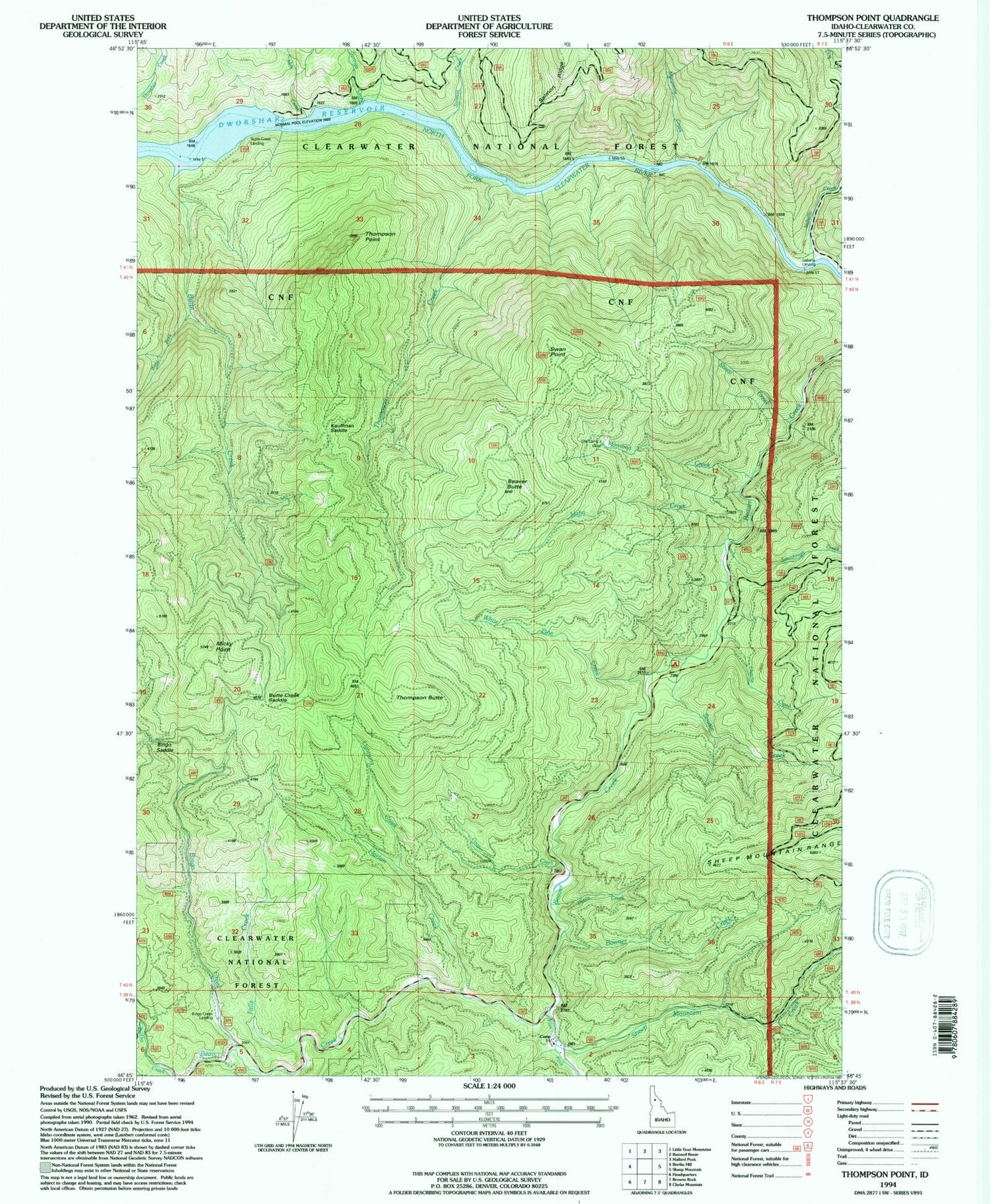 Classic USGS Thompson Point Idaho 7.5'x7.5' Topo Map Image