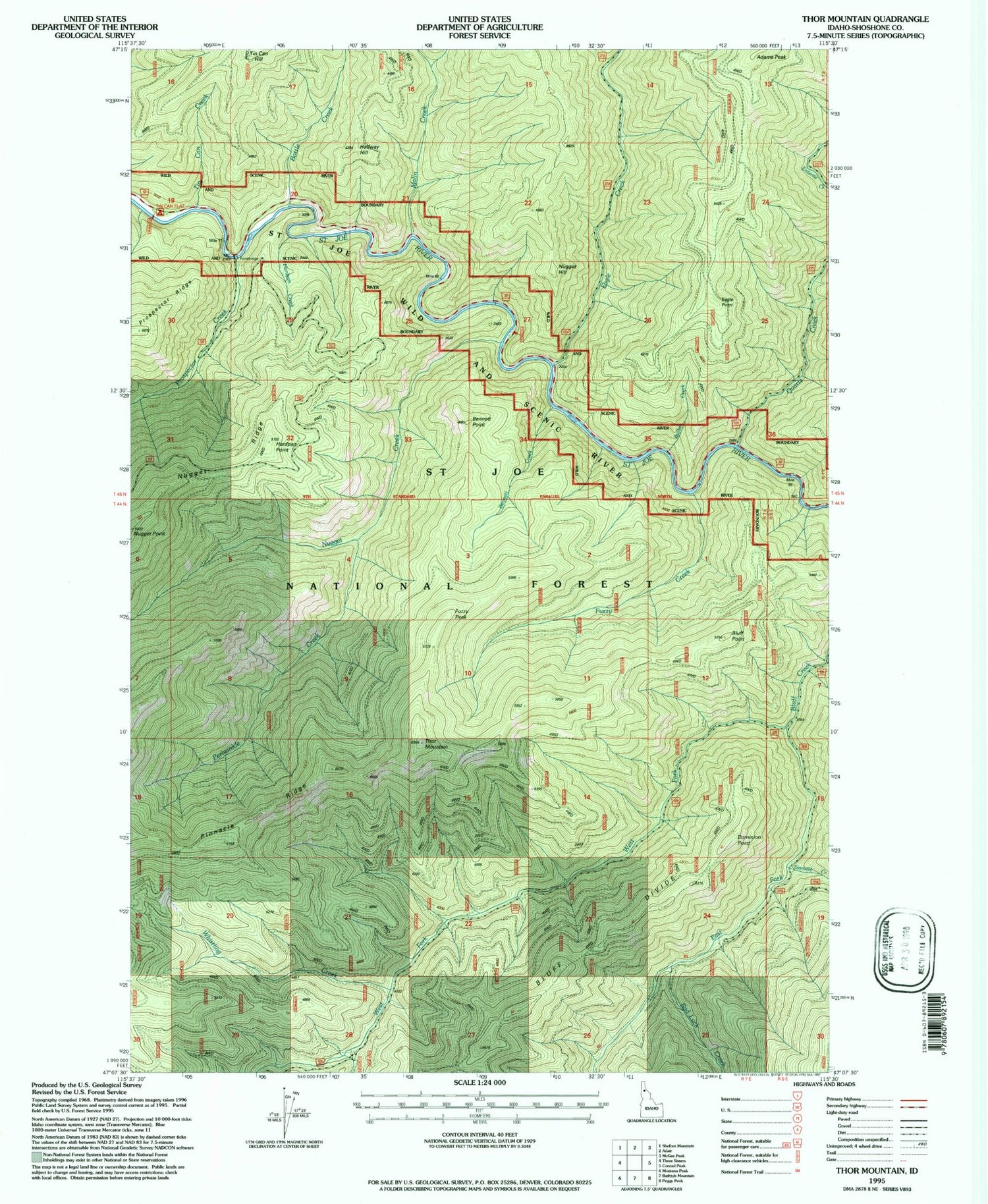 Classic USGS Thor Mountain Idaho 7.5'x7.5' Topo Map Image